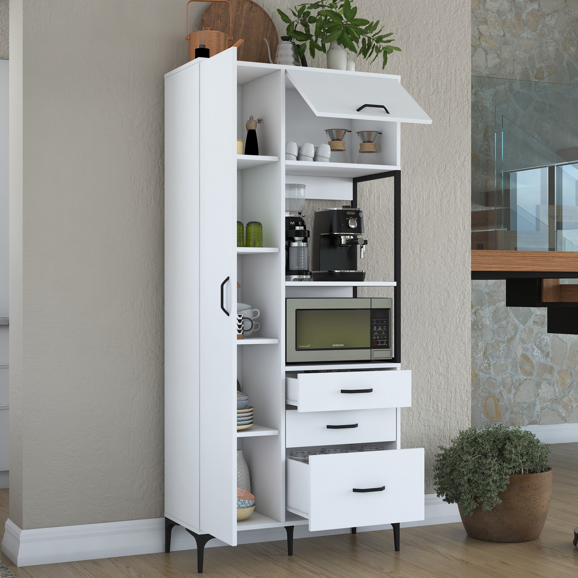 Armário multifuncional – 90 x 40 x 198,6 cm – Branco – Aglomerado de qualidade E1 revestido com melamina