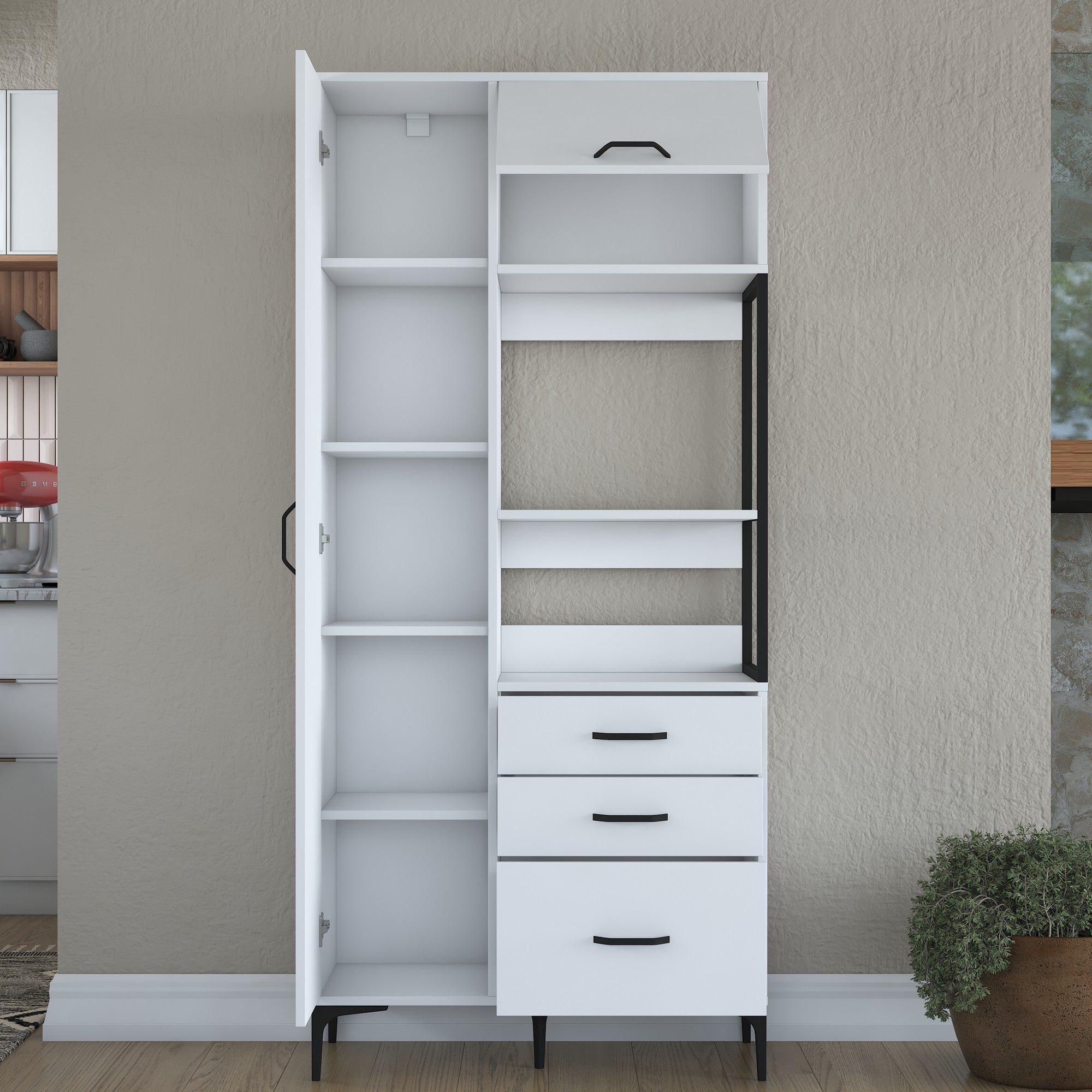 Armário multifuncional – 90 x 40 x 198,6 cm – Branco – Aglomerado de qualidade E1 revestido com melamina