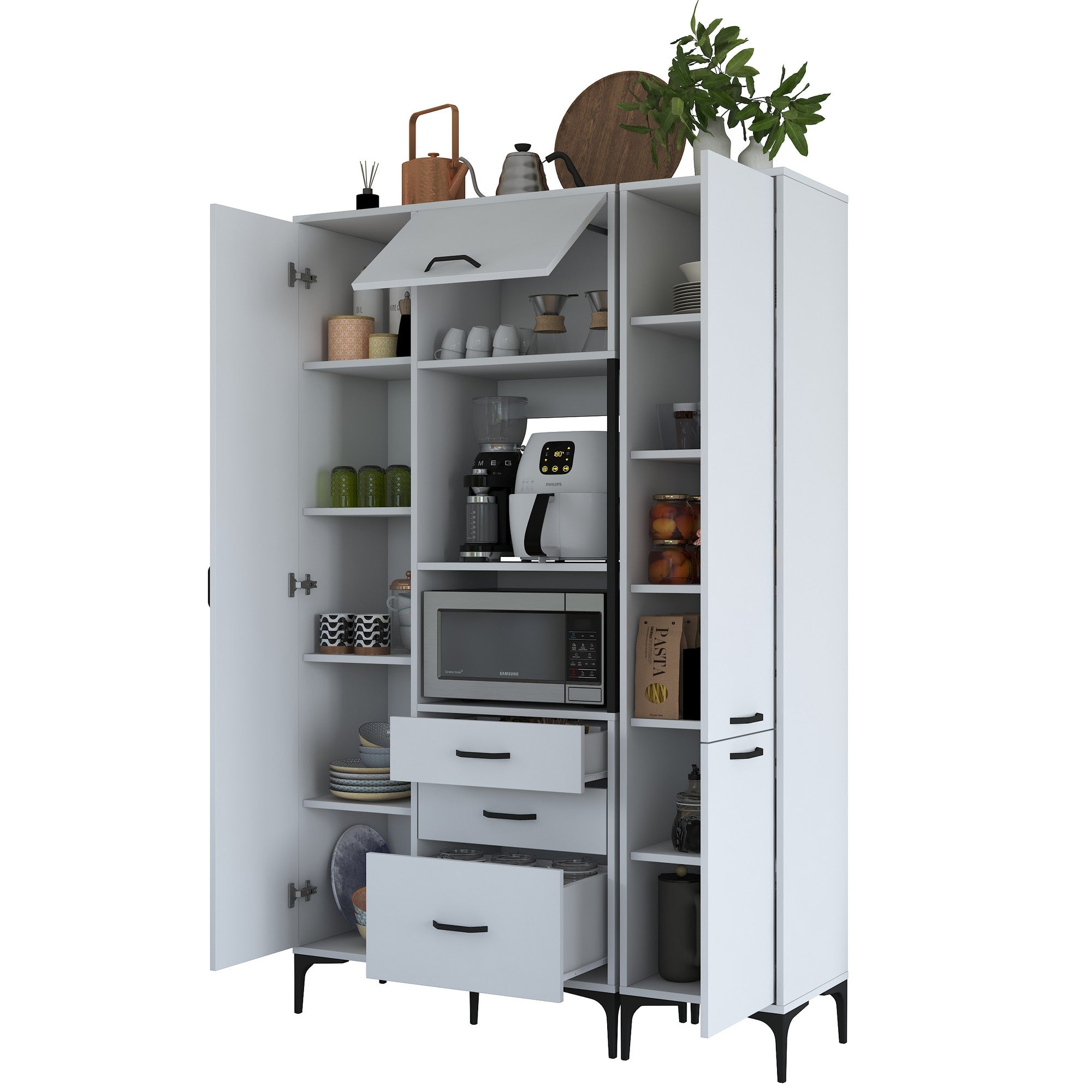 Armário multifuncional – 130 x 198,6 x 40 cm – Branco – Aglomerado de melamina