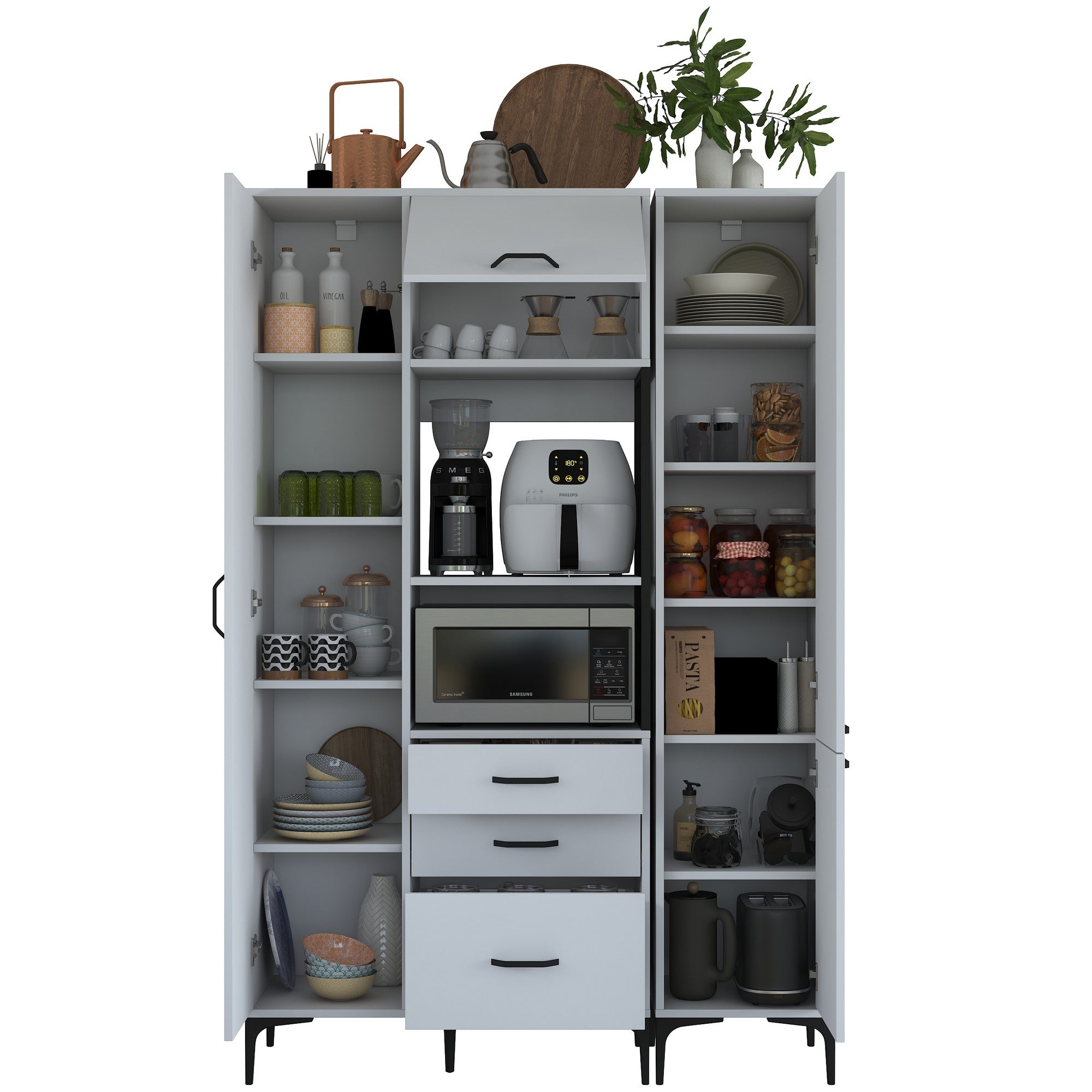 Armário multifuncional – 130 x 198,6 x 40 cm – Branco – Aglomerado de melamina