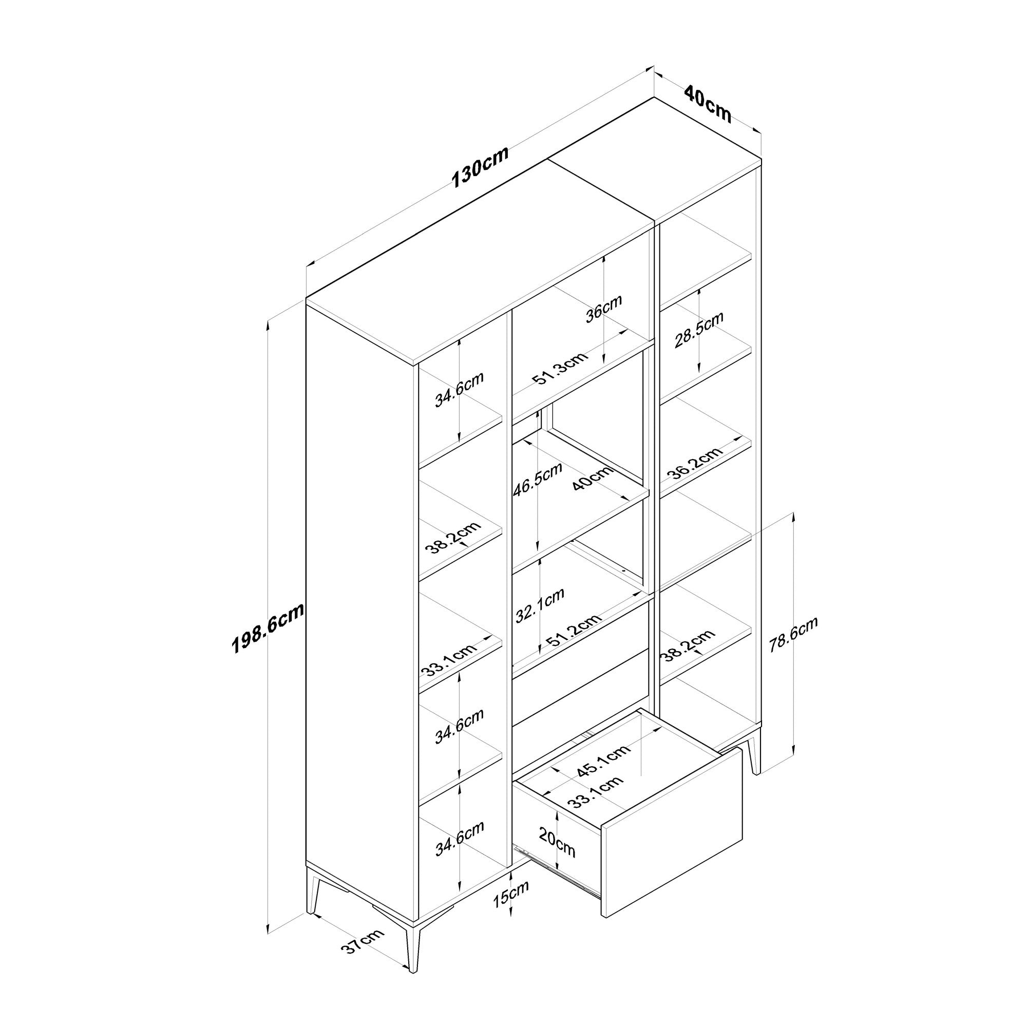 Armário multifuncional – 130 x 198,6 x 40 cm – Branco – Aglomerado de melamina
