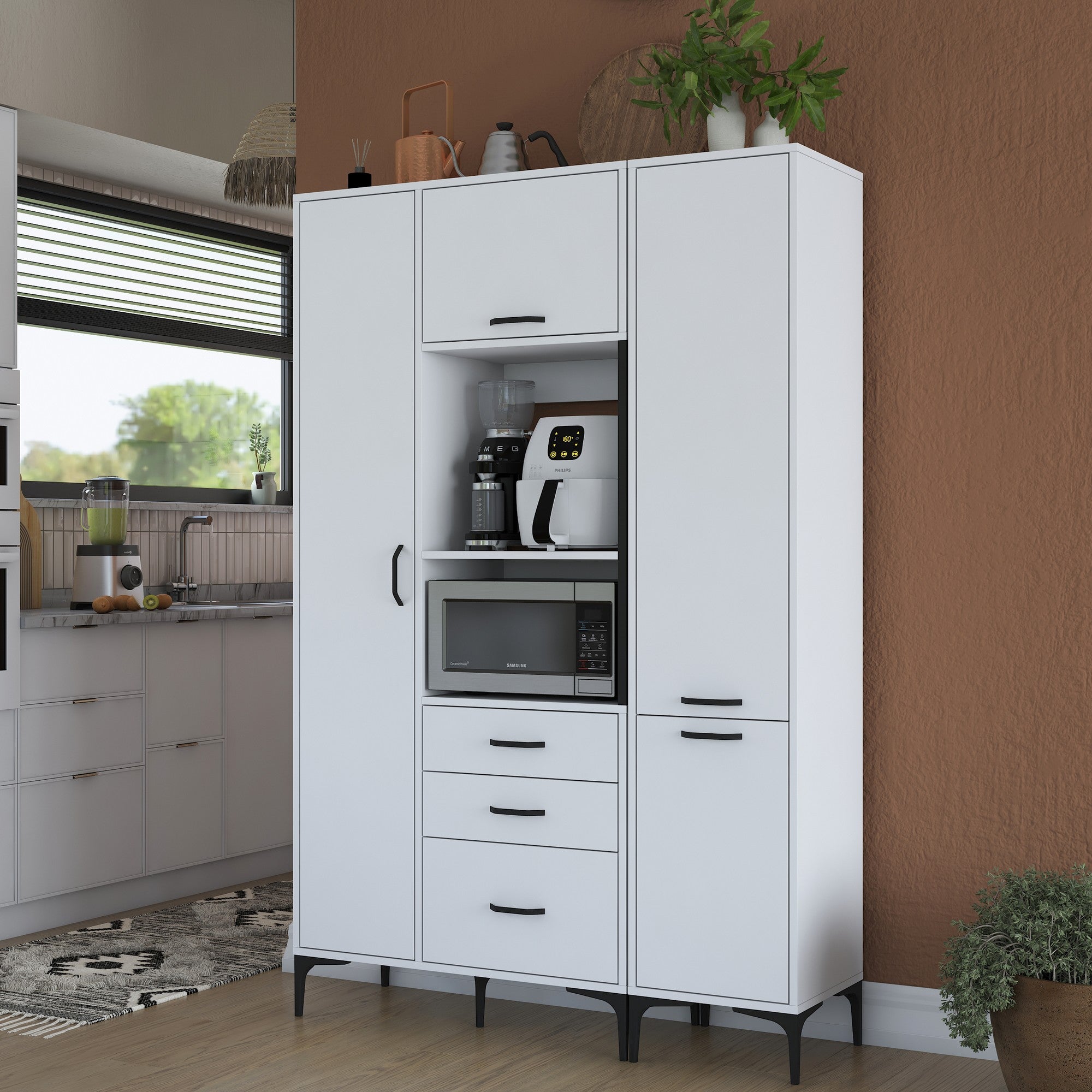 Armário multifuncional – 130 x 198,6 x 40 cm – Branco – Aglomerado de melamina