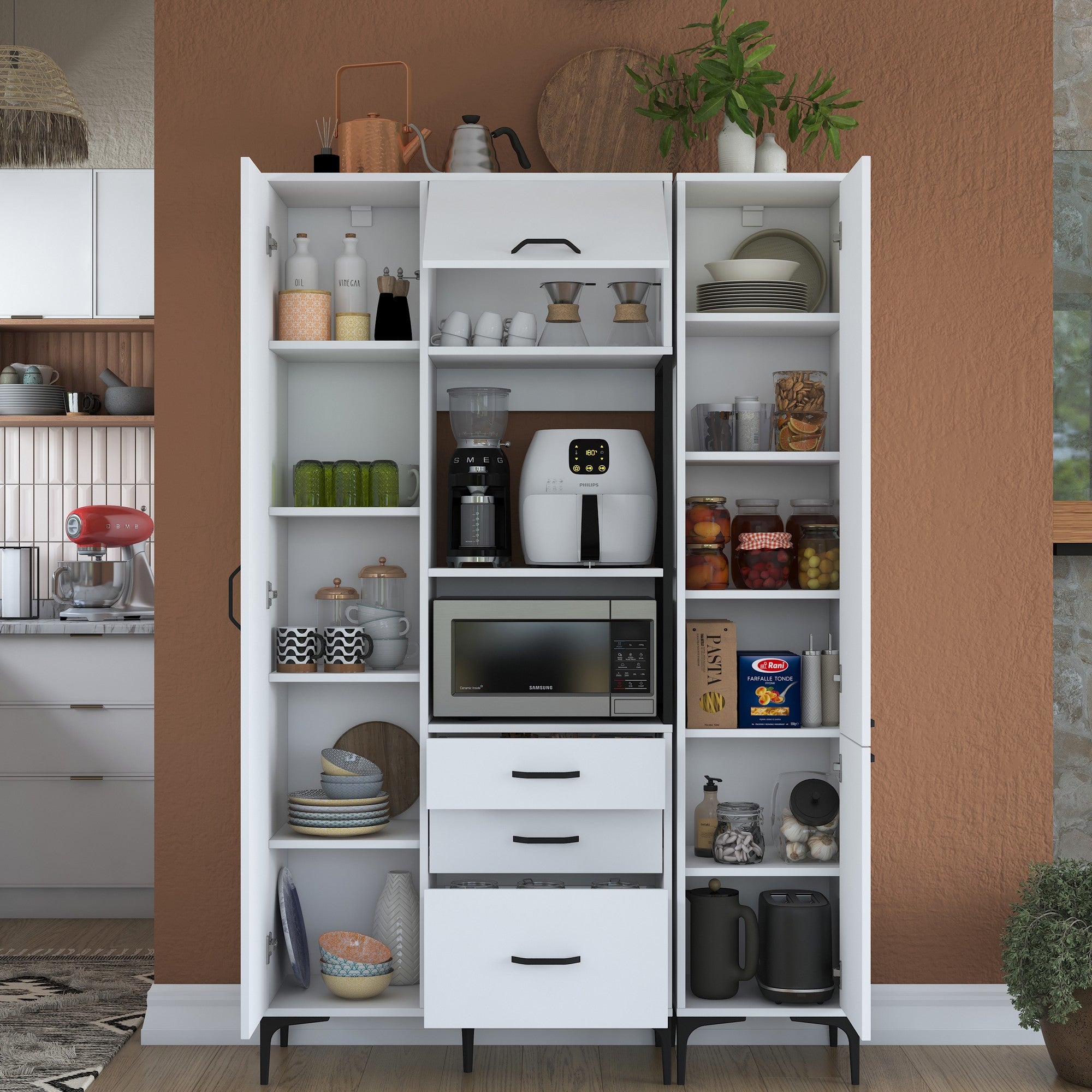 Armário multifuncional – 130 x 198,6 x 40 cm – Branco – Aglomerado de melamina