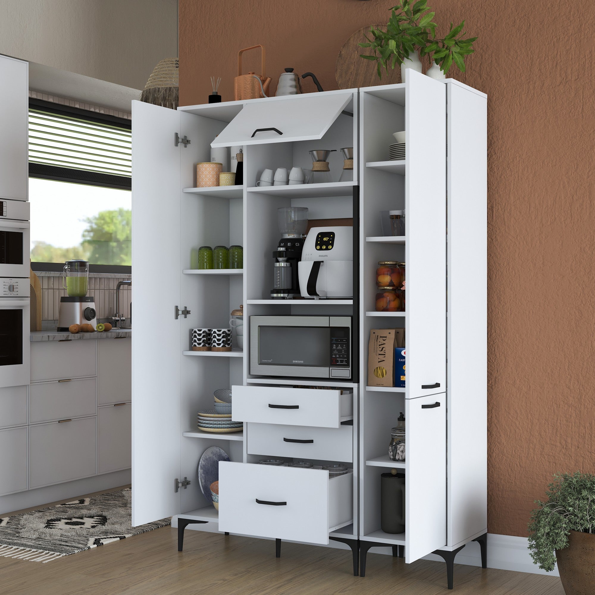 Armário multifuncional – 130 x 198,6 x 40 cm – Branco – Aglomerado de melamina