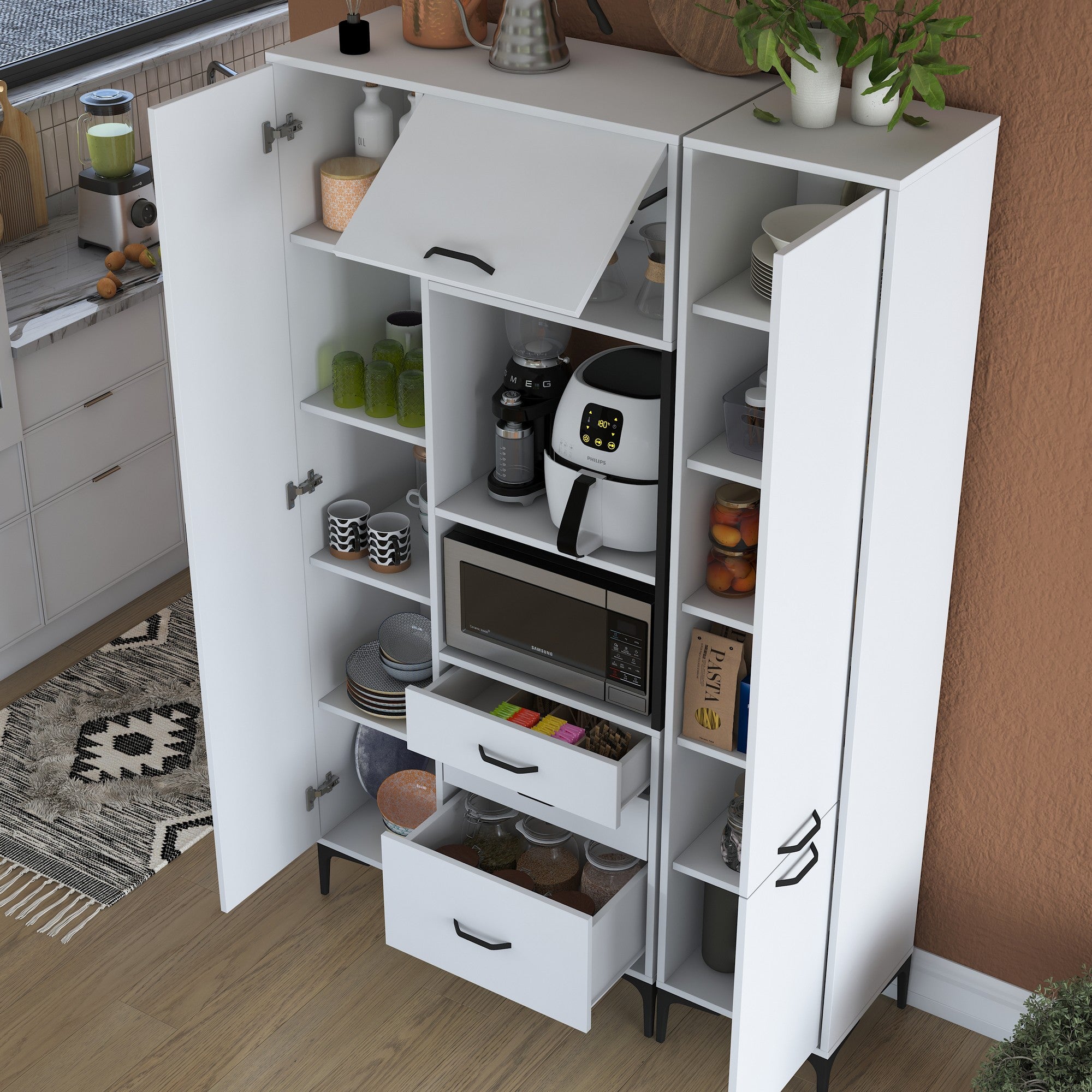 Armário multifuncional – 130 x 198,6 x 40 cm – Branco – Aglomerado de melamina