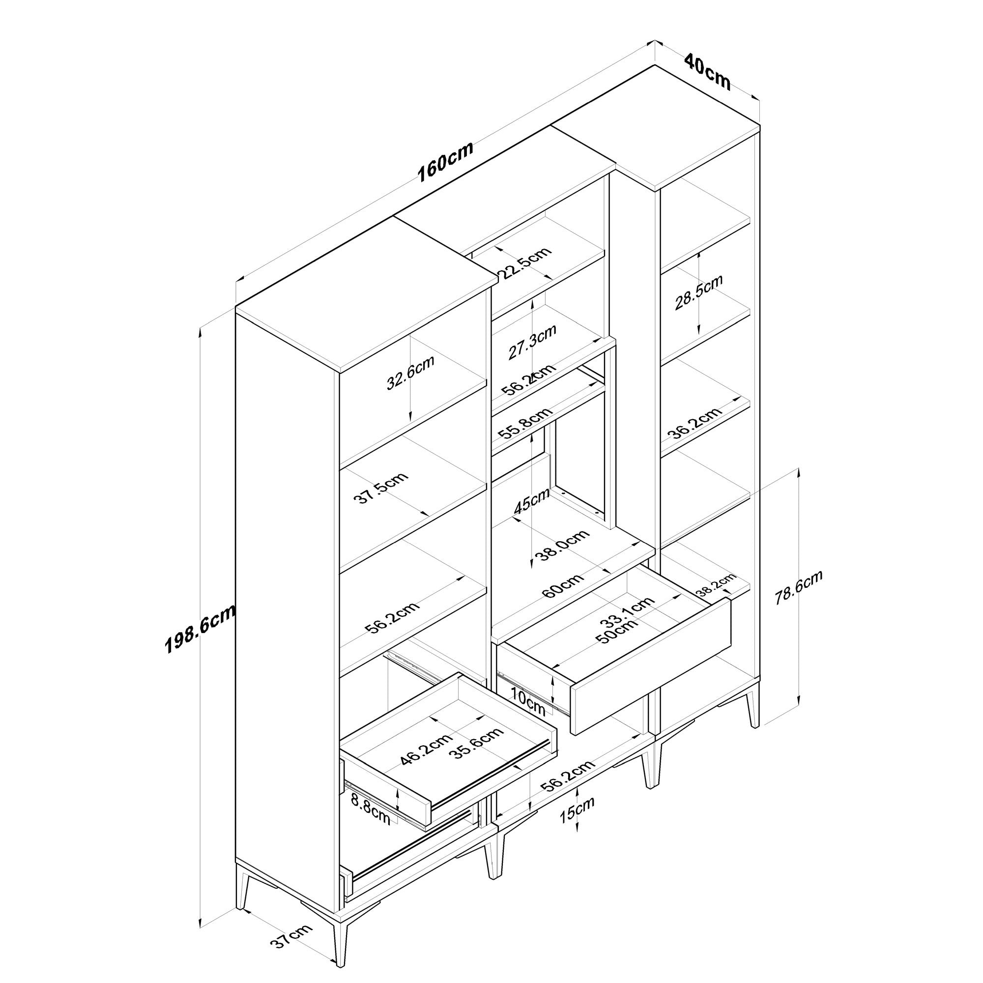 Armário multifuncional versátil, branco, 160 x 40 x 198,6 cm | 100% aglomerado de qualidade E1 revestido com melamina, 18 mm de espessura | Ideal para armazenamento em casa e no escritório