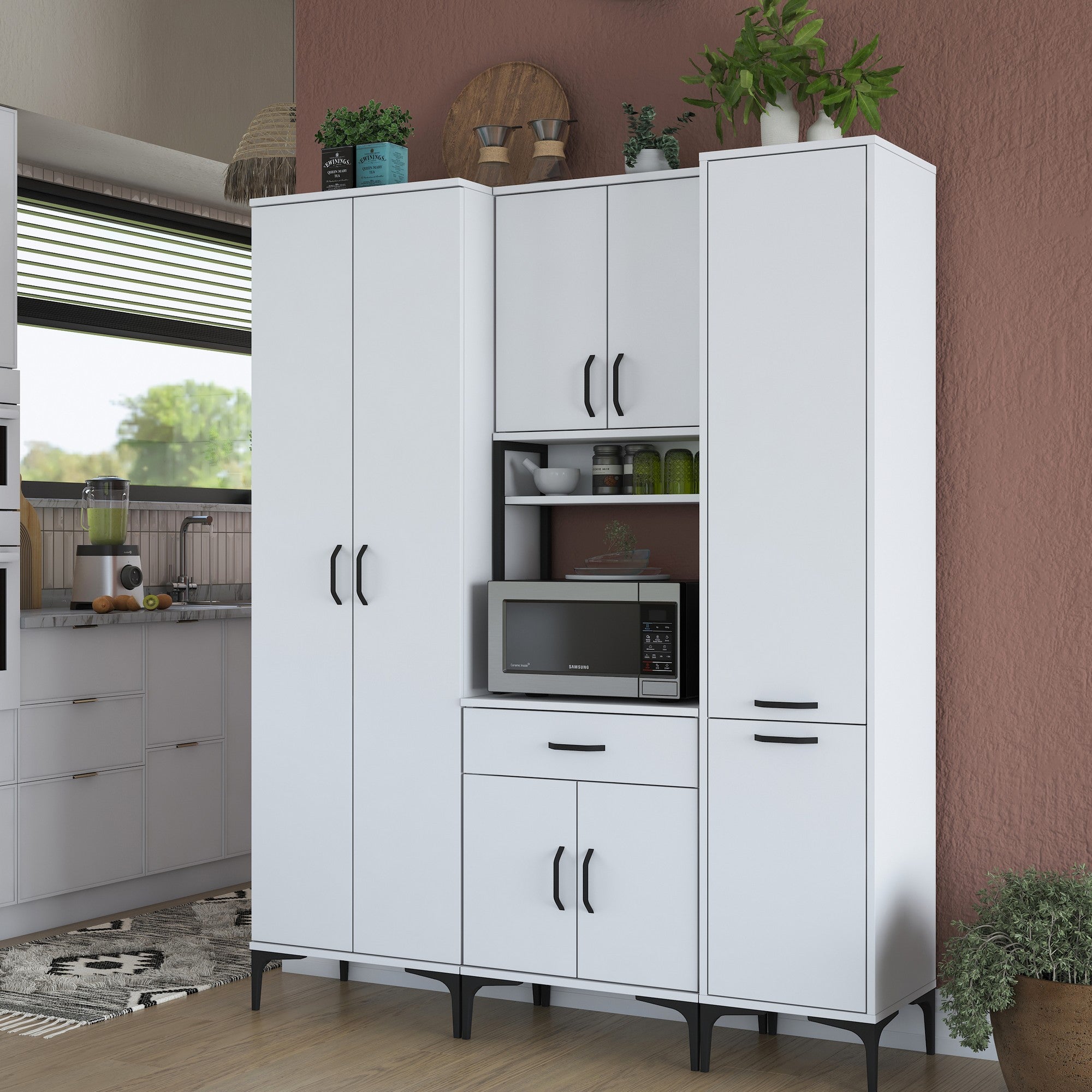 Armário multifuncional versátil, branco, 160 x 40 x 198,6 cm | 100% aglomerado de qualidade E1 revestido com melamina, 18 mm de espessura | Ideal para armazenamento em casa e no escritório