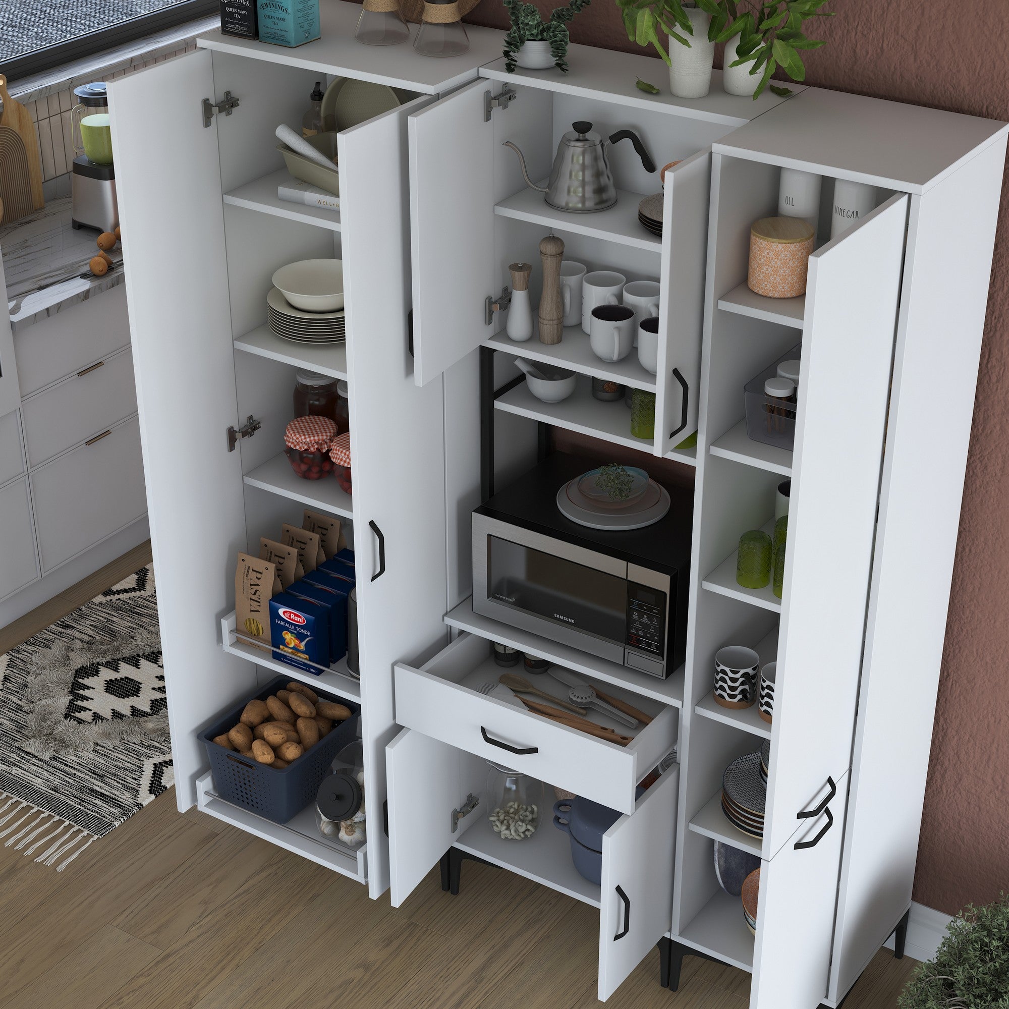 Armário multifuncional versátil, branco, 160 x 40 x 198,6 cm | 100% aglomerado de qualidade E1 revestido com melamina, 18 mm de espessura | Ideal para armazenamento em casa e no escritório