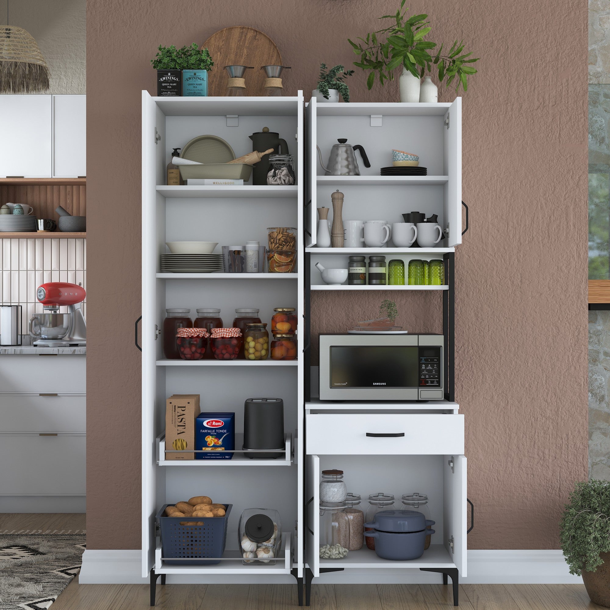 Armário multifuncional versátil, branco, 120 x 198,6 x 40 cm | 100% aglomerado de qualidade E1 revestido com melamina, 18 mm de espessura | Ideal para armazenamento em casa e no escritório