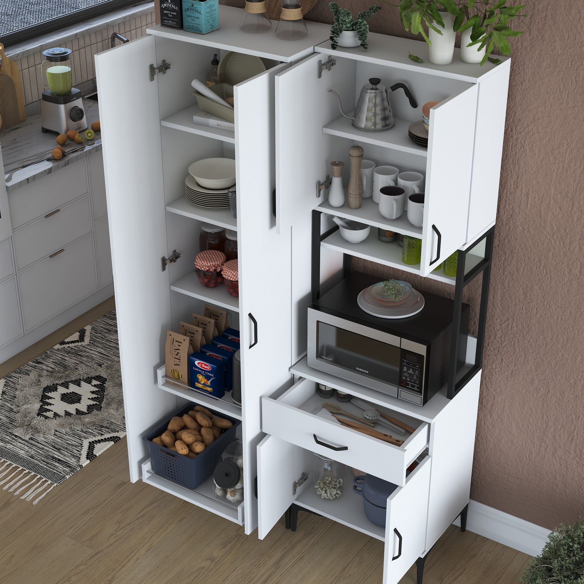 Armário multifuncional versátil, branco, 120 x 198,6 x 40 cm | 100% aglomerado de qualidade E1 revestido com melamina, 18 mm de espessura | Ideal para armazenamento em casa e no escritório