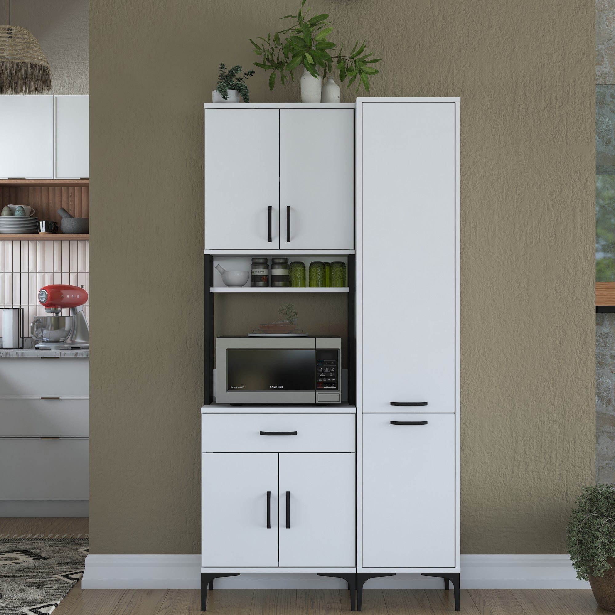 Armário multiuso, branco, 100 cm x 198,6 cm x 40 cm | Aglomerado de qualidade E1 100% revestido com melamina, 18 mm de espessura | Solução de armazenamento elegante para casa e escritório