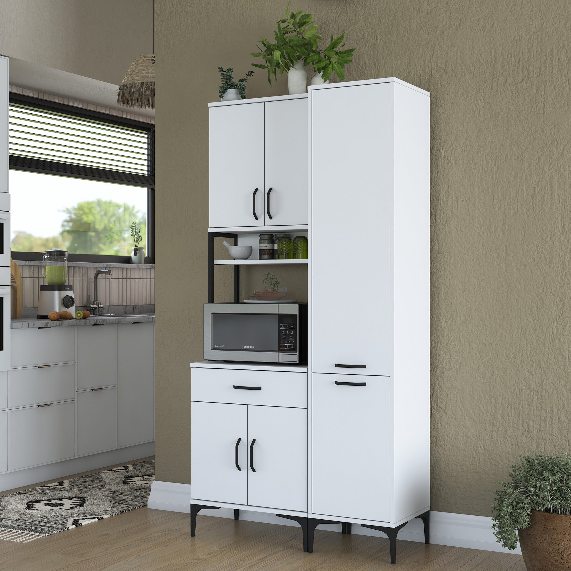 Armário multiuso, branco, 100 cm x 198,6 cm x 40 cm | Aglomerado de qualidade E1 100% revestido com melamina, 18 mm de espessura | Solução de armazenamento elegante para casa e escritório