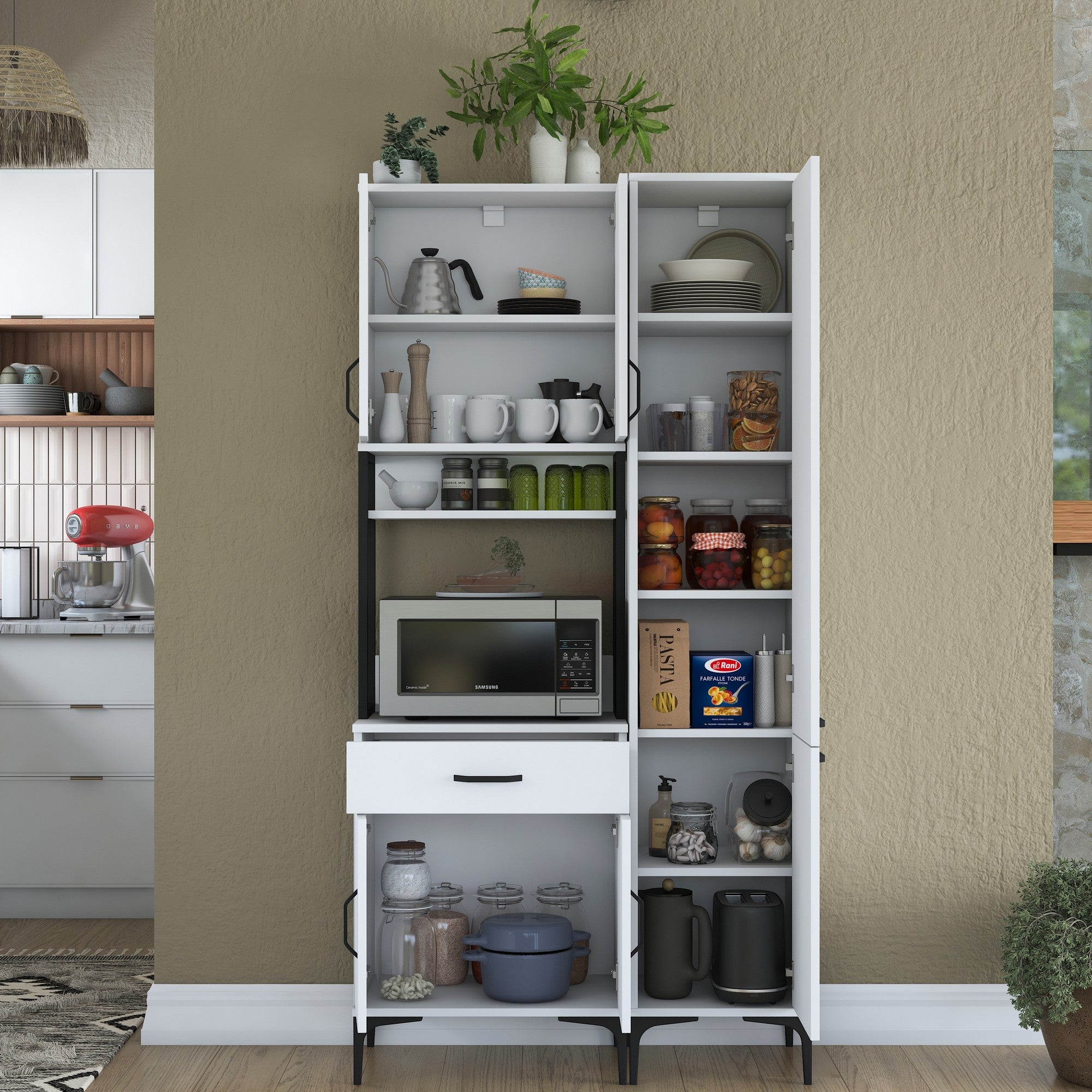 Armário multiuso, branco, 100 cm x 198,6 cm x 40 cm | Aglomerado de qualidade E1 100% revestido com melamina, 18 mm de espessura | Solução de armazenamento elegante para casa e escritório