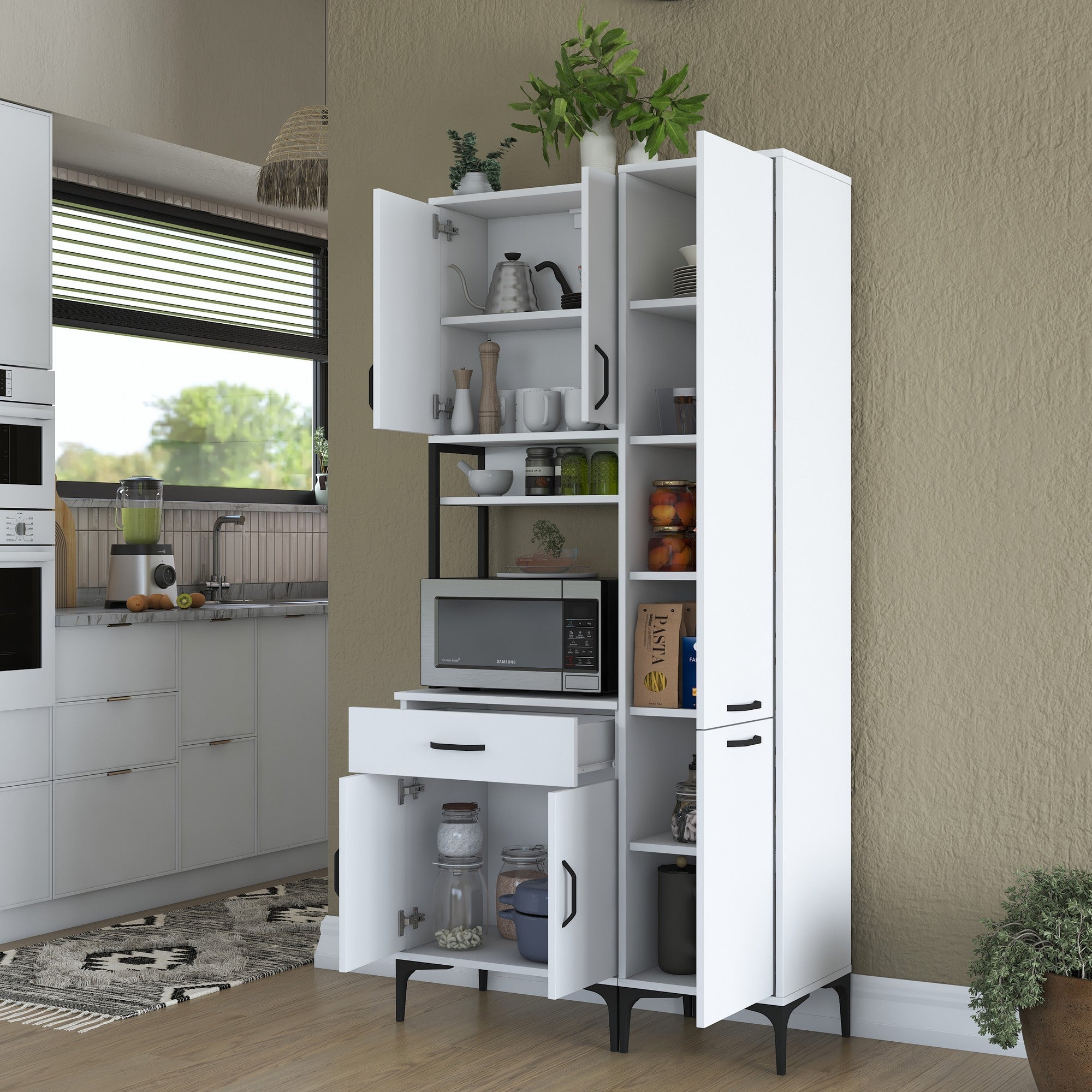 Armário multiuso, branco, 100 cm x 198,6 cm x 40 cm | Aglomerado de qualidade E1 100% revestido com melamina, 18 mm de espessura | Solução de armazenamento elegante para casa e escritório