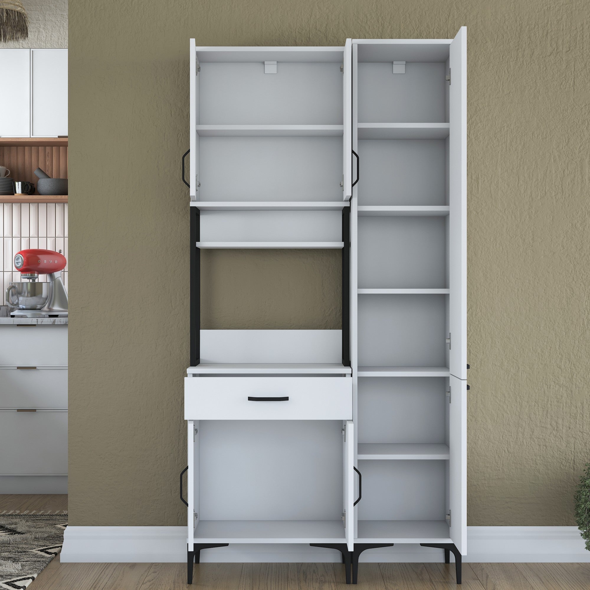 Armário multiuso, branco, 100 cm x 198,6 cm x 40 cm | Aglomerado de qualidade E1 100% revestido com melamina, 18 mm de espessura | Solução de armazenamento elegante para casa e escritório