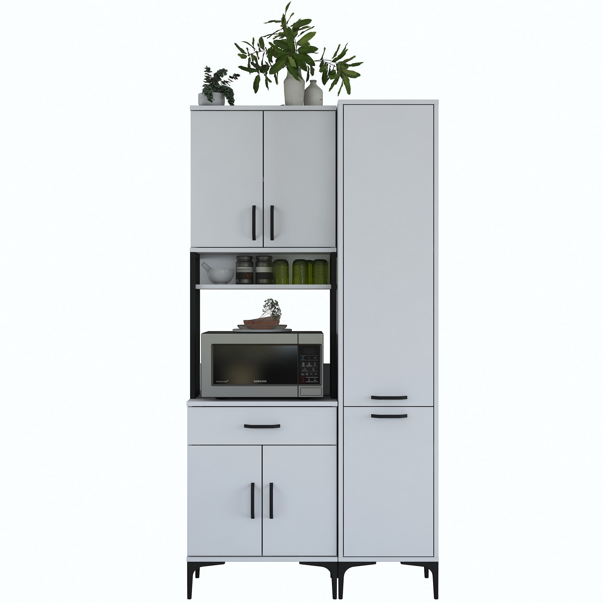 Armário multiuso, branco, 100 cm x 198,6 cm x 40 cm | Aglomerado de qualidade E1 100% revestido com melamina, 18 mm de espessura | Solução de armazenamento elegante para casa e escritório