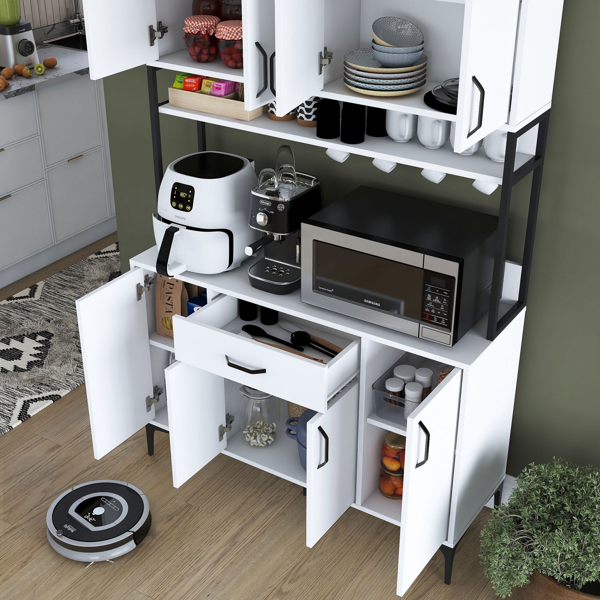 Armário multifuncional – 120 x 198,6 x 40 cm – Branco – 100% aglomerado de qualidade E1