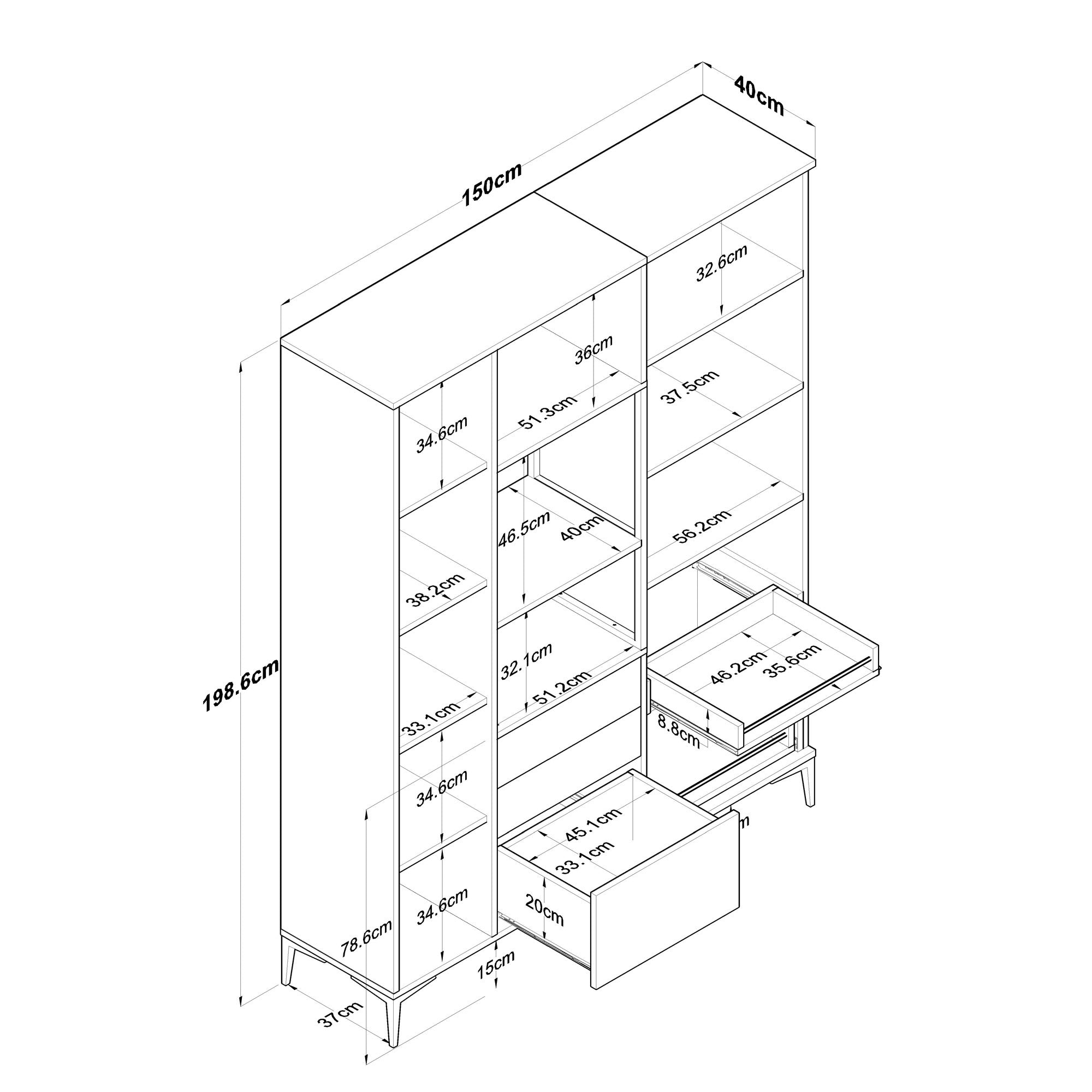 Armário multifuncional – 150 x 198,6 x 40 cm – Branco – Aglomerado