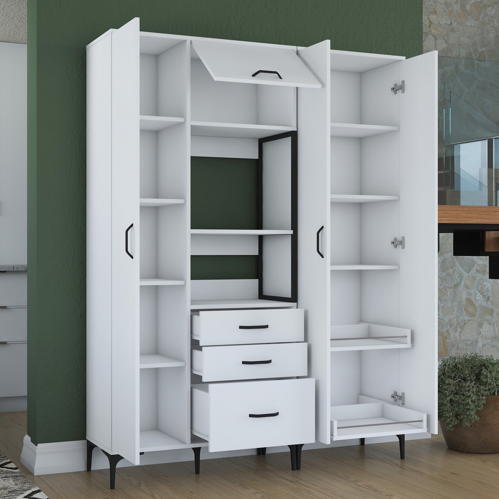 Armário multifuncional – 150 x 198,6 x 40 cm – Branco – Aglomerado