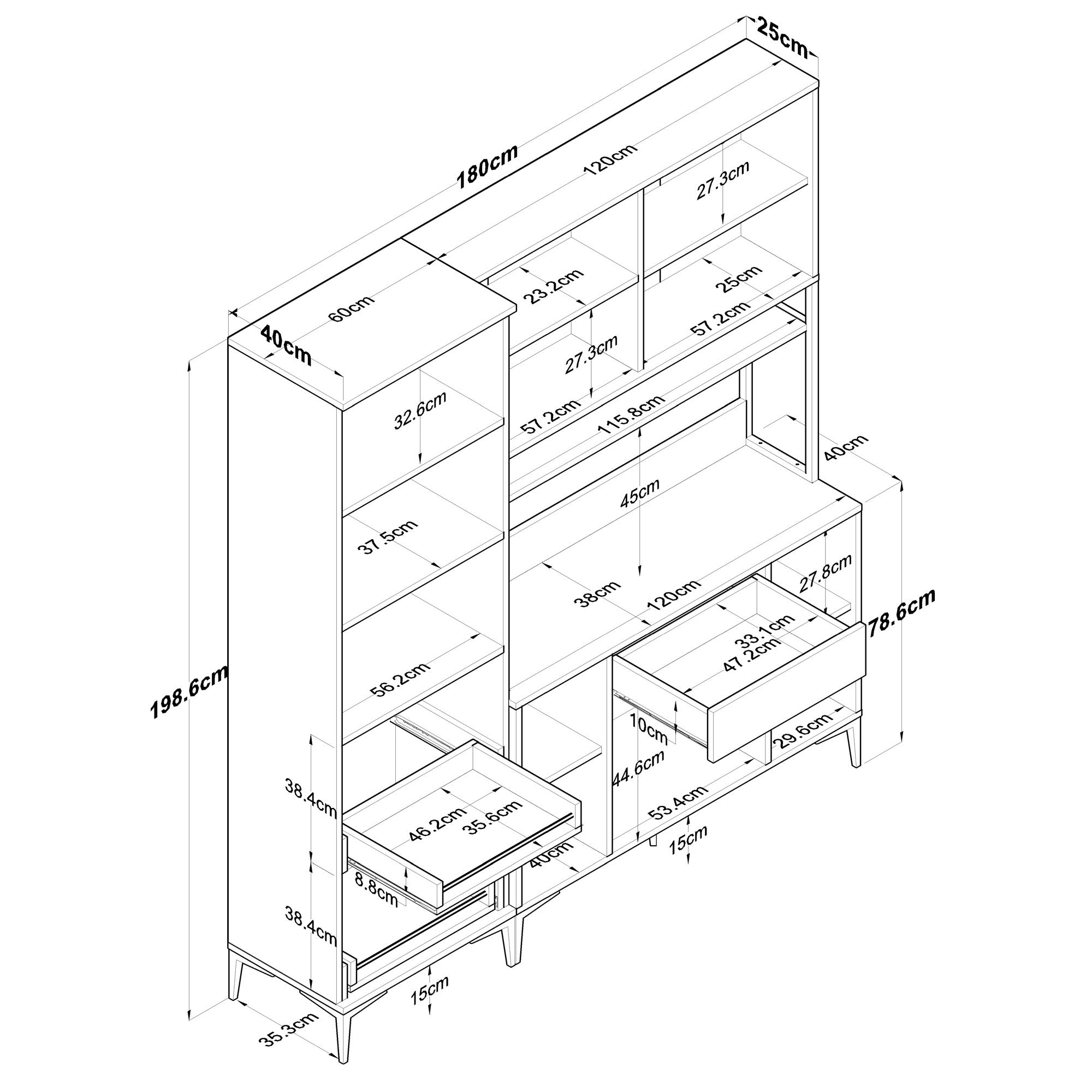 Armário multifuncional – 180 x 40 x 198,6 cm – Branco – Aglomerado