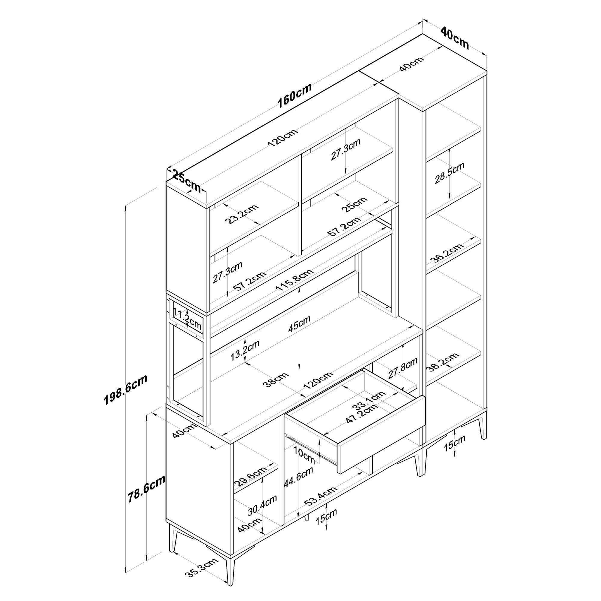 Armário multifuncional - 160 x 40 x 198,6 cm - Branco - Aglomerado