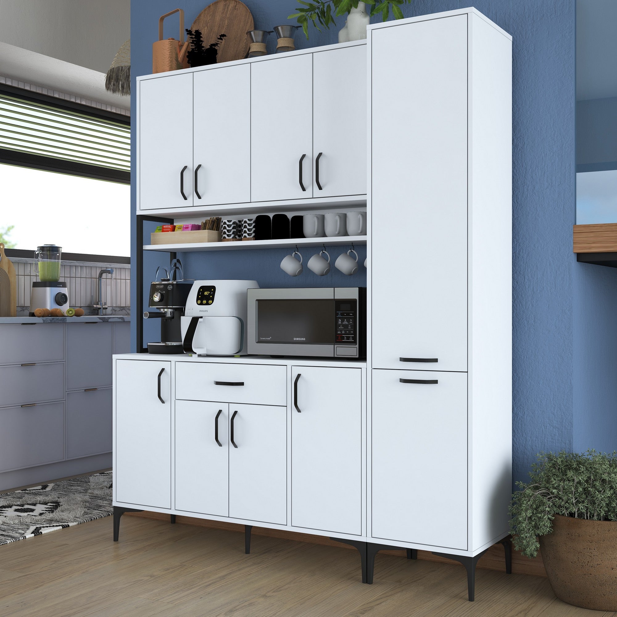 Armário multifuncional - 160 x 40 x 198,6 cm - Branco - Aglomerado