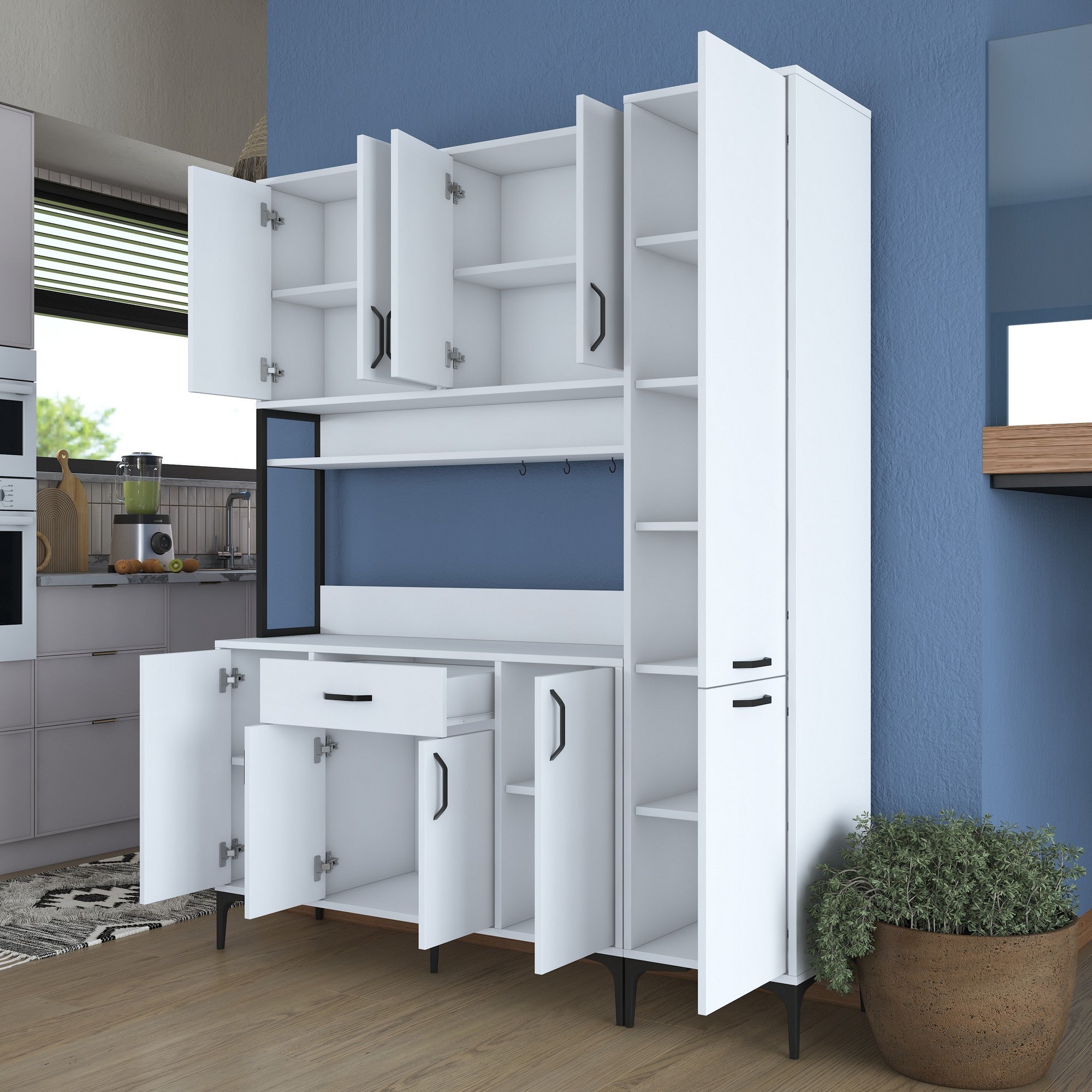 Armário multifuncional - 160 x 40 x 198,6 cm - Branco - Aglomerado