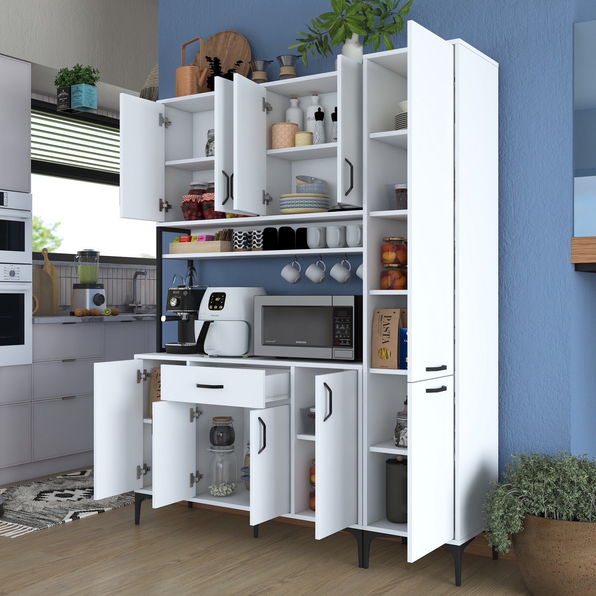 Armário multifuncional - 160 x 40 x 198,6 cm - Branco - Aglomerado