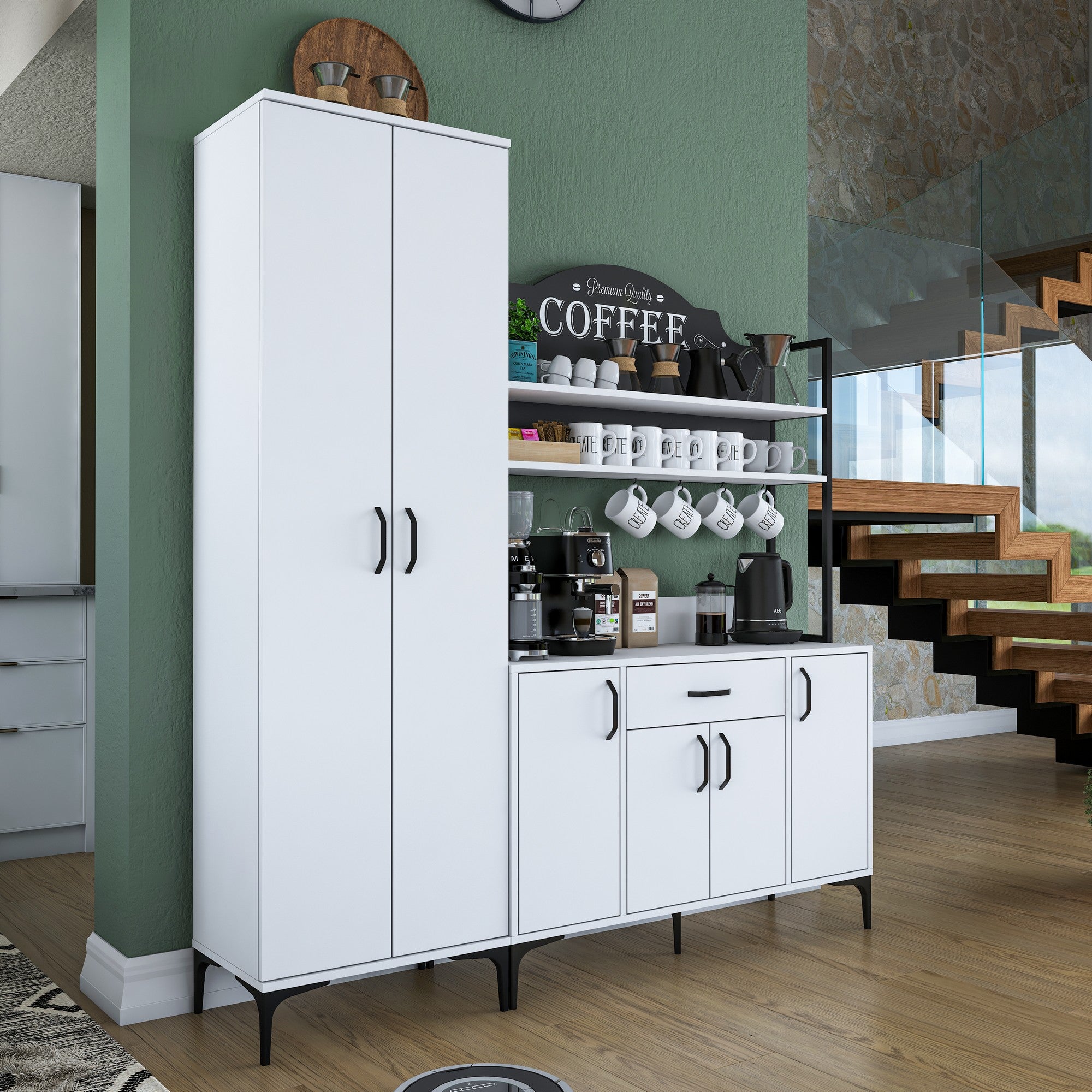 Armário multifuncional – 180 x 40 x 198,6 cm – Branco – 100% MDF revestido de melamina