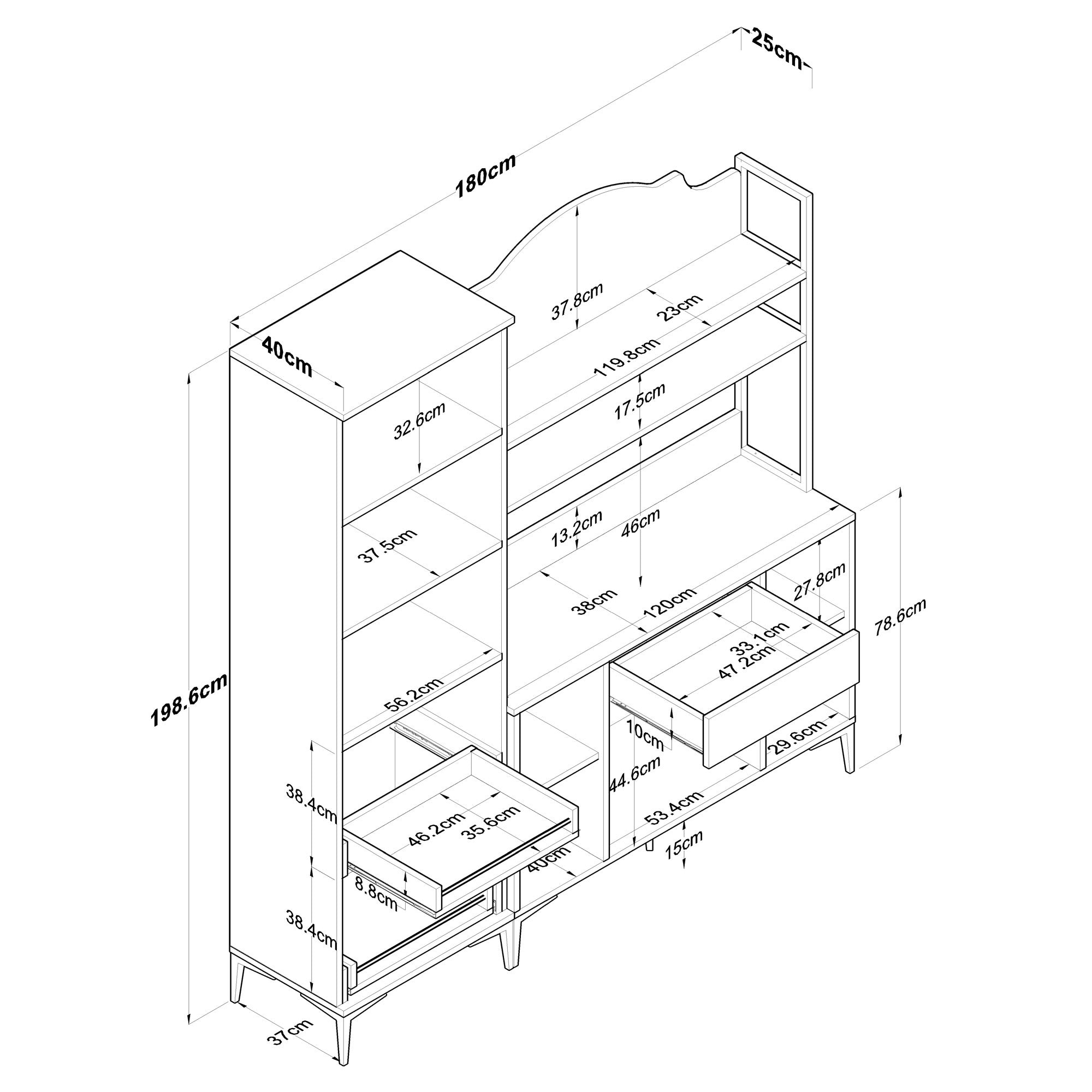 Armário multifuncional – 180 x 40 x 198,6 cm – Branco – 100% MDF revestido de melamina