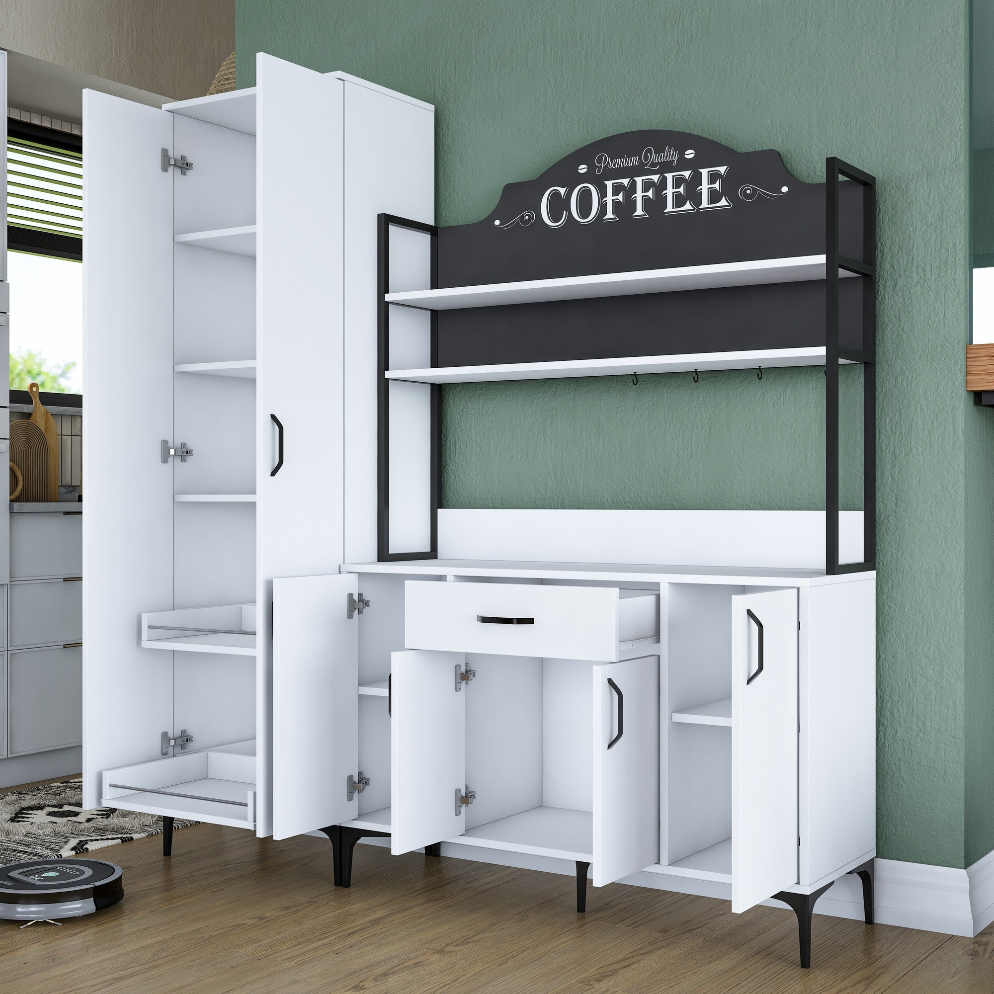 Armário multifuncional – 180 x 40 x 198,6 cm – Branco – 100% MDF revestido de melamina