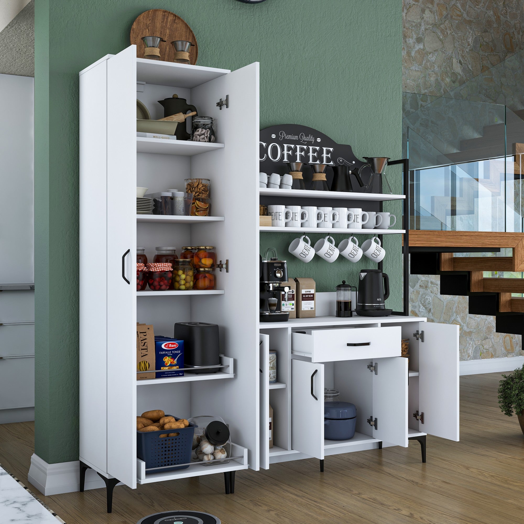 Armário multifuncional – 180 x 40 x 198,6 cm – Branco – 100% MDF revestido de melamina