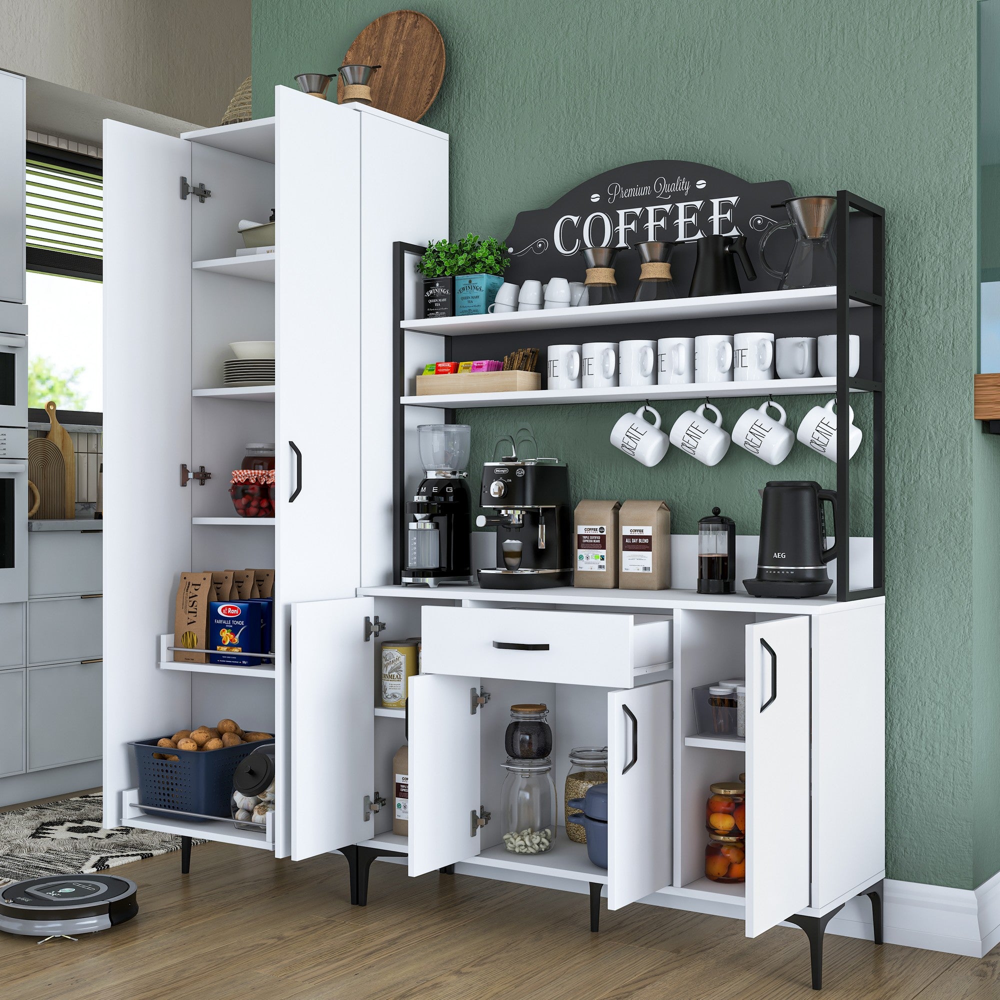 Armário multifuncional – 180 x 40 x 198,6 cm – Branco – 100% MDF revestido de melamina