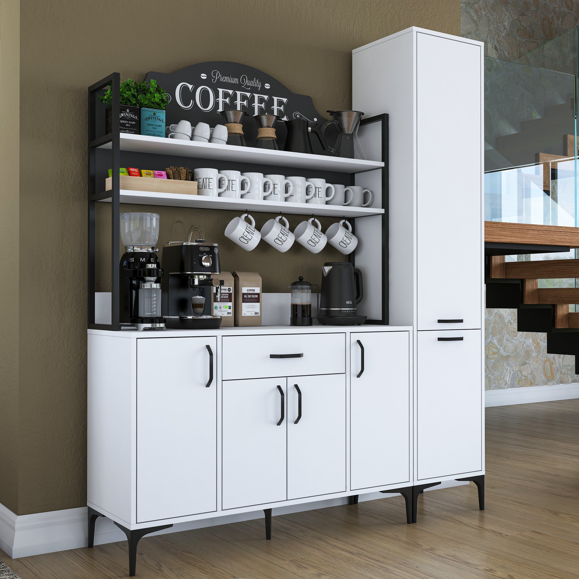 Armário multifuncional – 160 x 40 x 198,6 cm – Branco – Aglomerado de qualidade E1