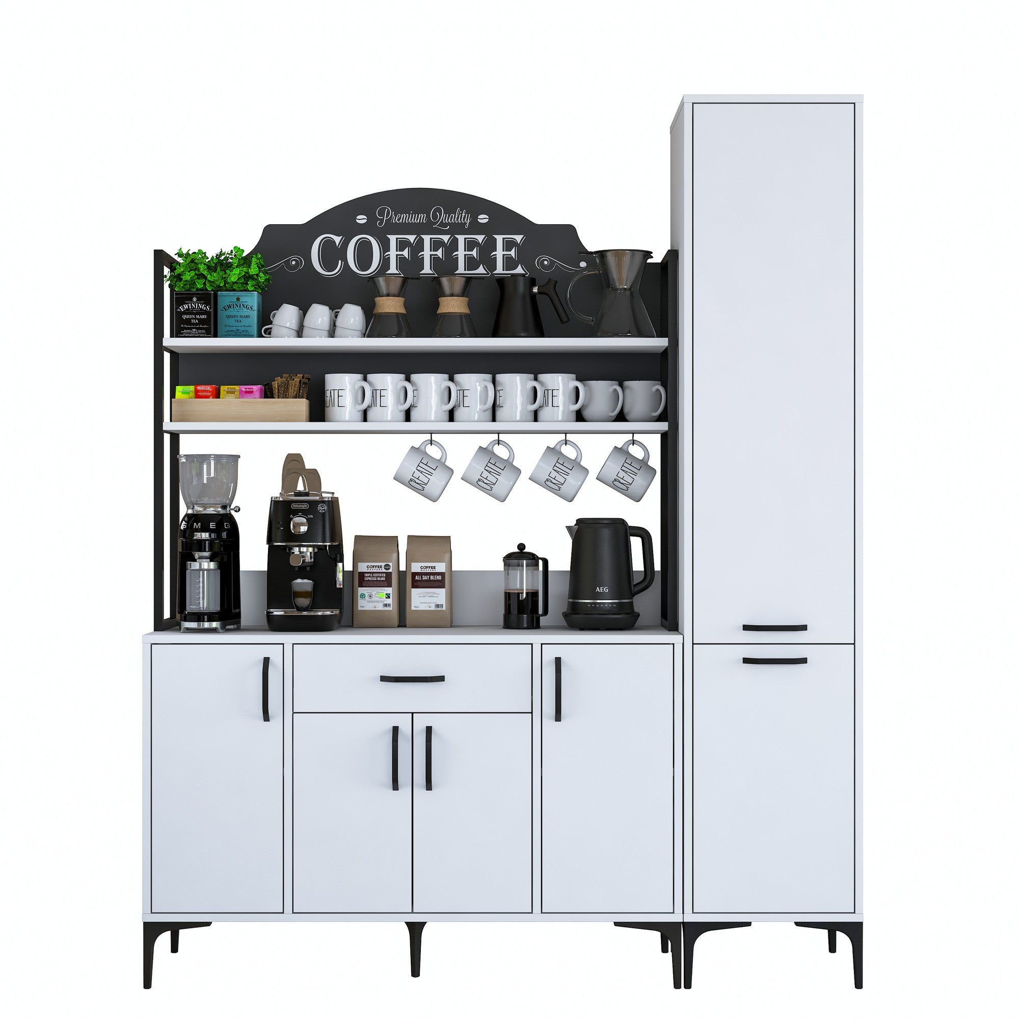 Armário multifuncional – 160 x 40 x 198,6 cm – Branco – Aglomerado de qualidade E1