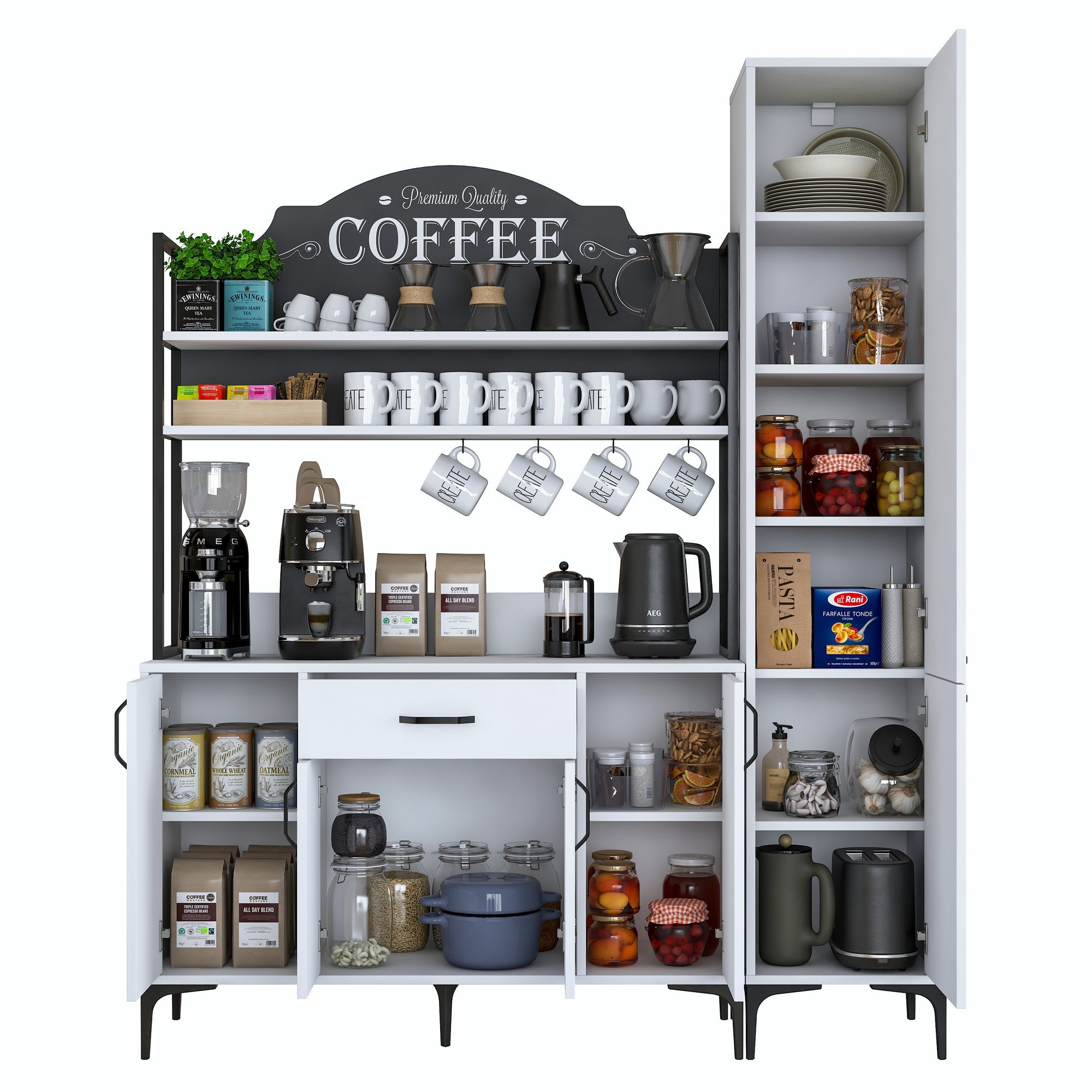 Armário multifuncional – 160 x 40 x 198,6 cm – Branco – Aglomerado de qualidade E1