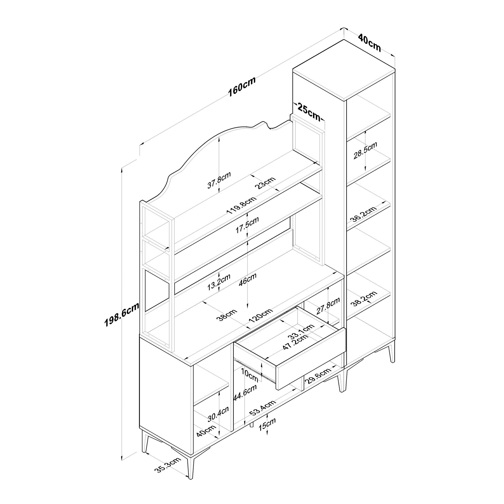 Armário multifuncional – 160 x 40 x 198,6 cm – Branco – Aglomerado de qualidade E1