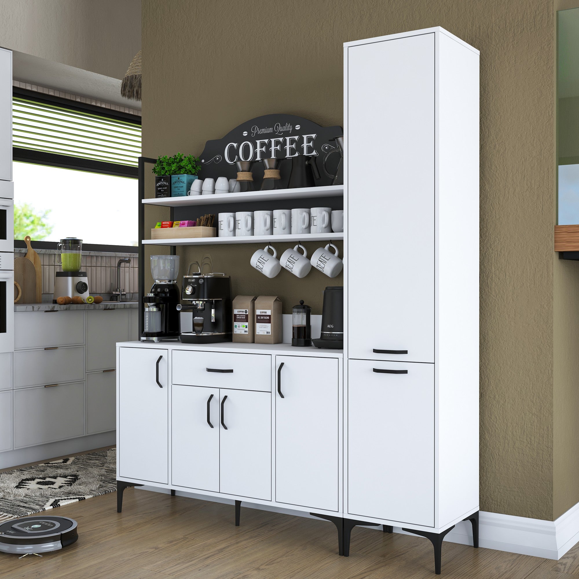 Armário multifuncional – 160 x 40 x 198,6 cm – Branco – Aglomerado de qualidade E1