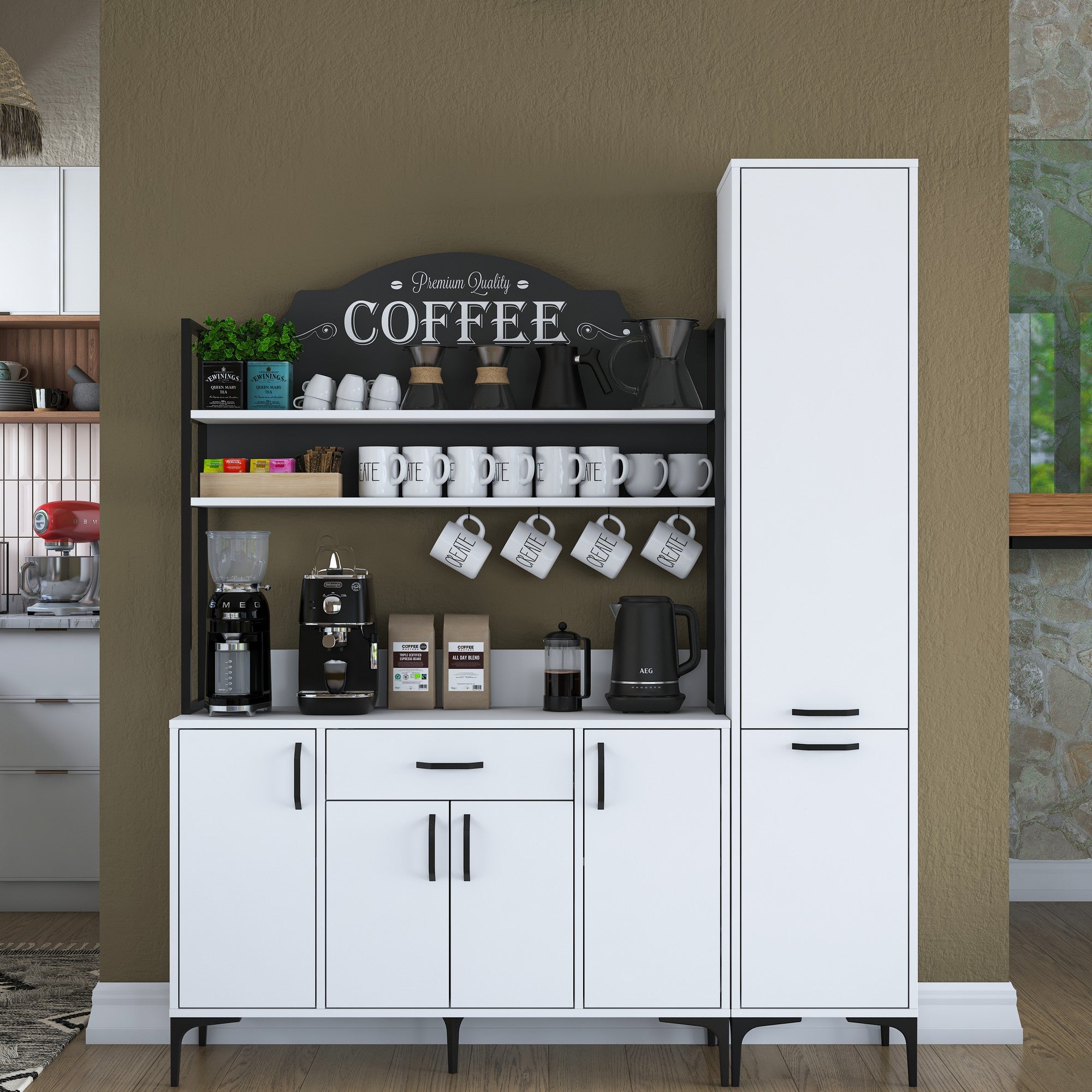 Armário multifuncional – 160 x 40 x 198,6 cm – Branco – Aglomerado de qualidade E1