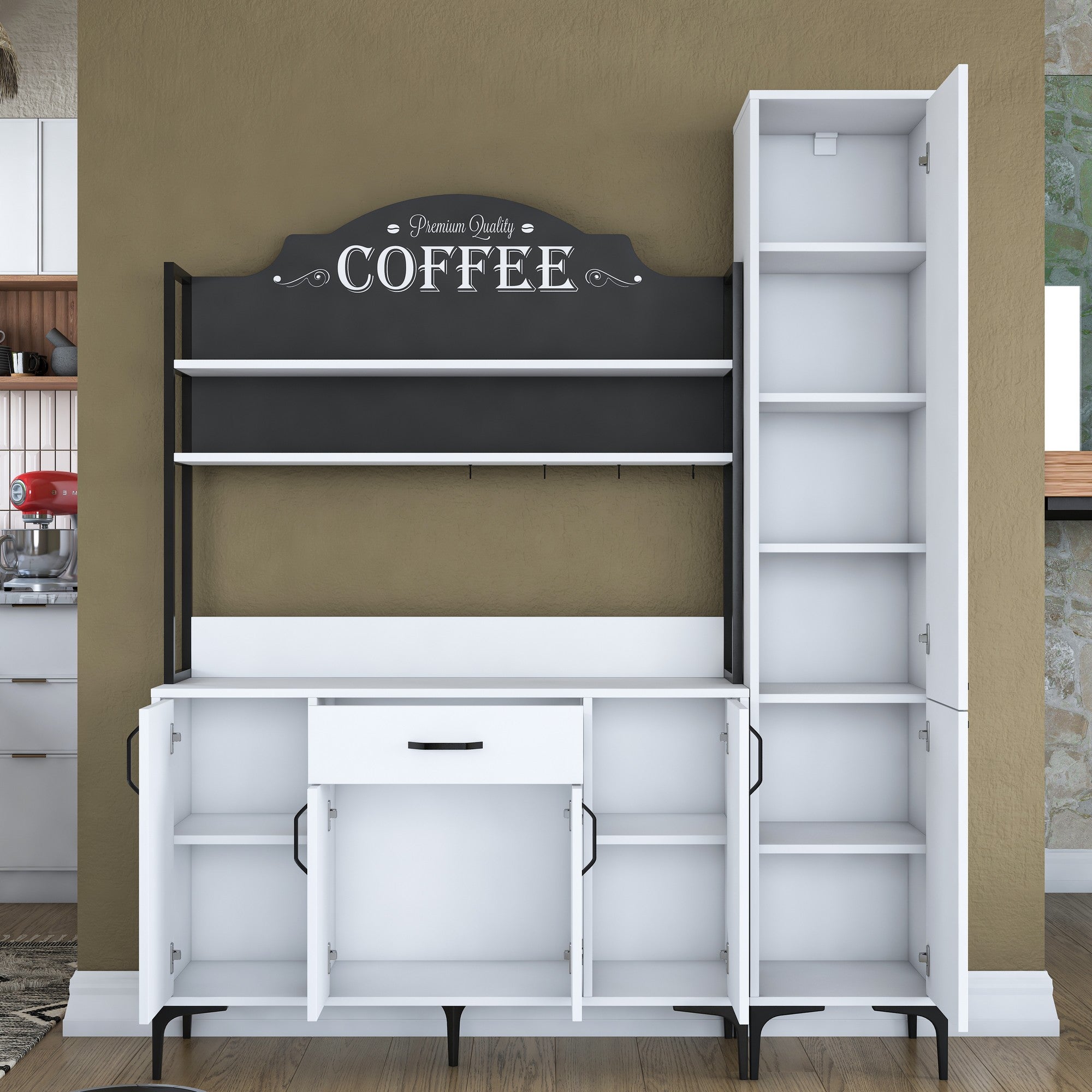 Armário multifuncional – 160 x 40 x 198,6 cm – Branco – Aglomerado de qualidade E1