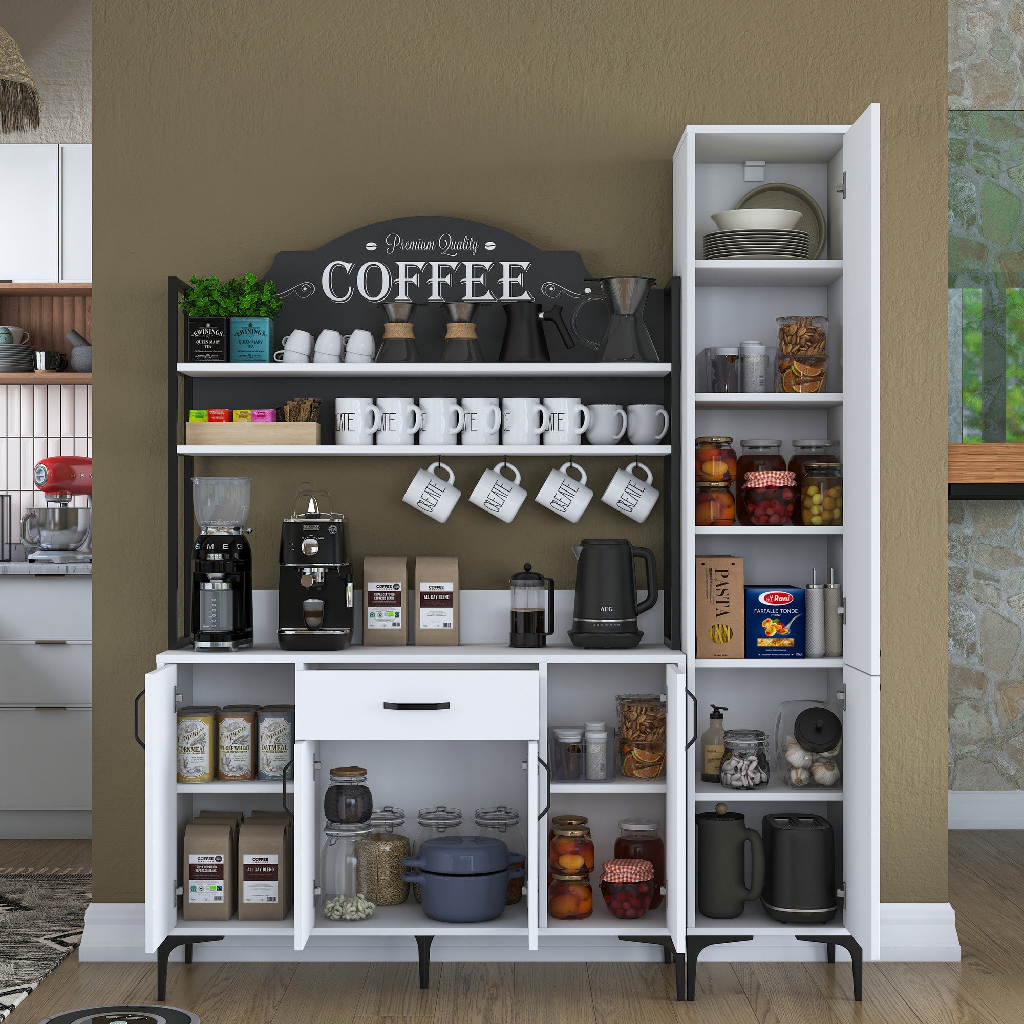 Armário multifuncional – 160 x 40 x 198,6 cm – Branco – Aglomerado de qualidade E1