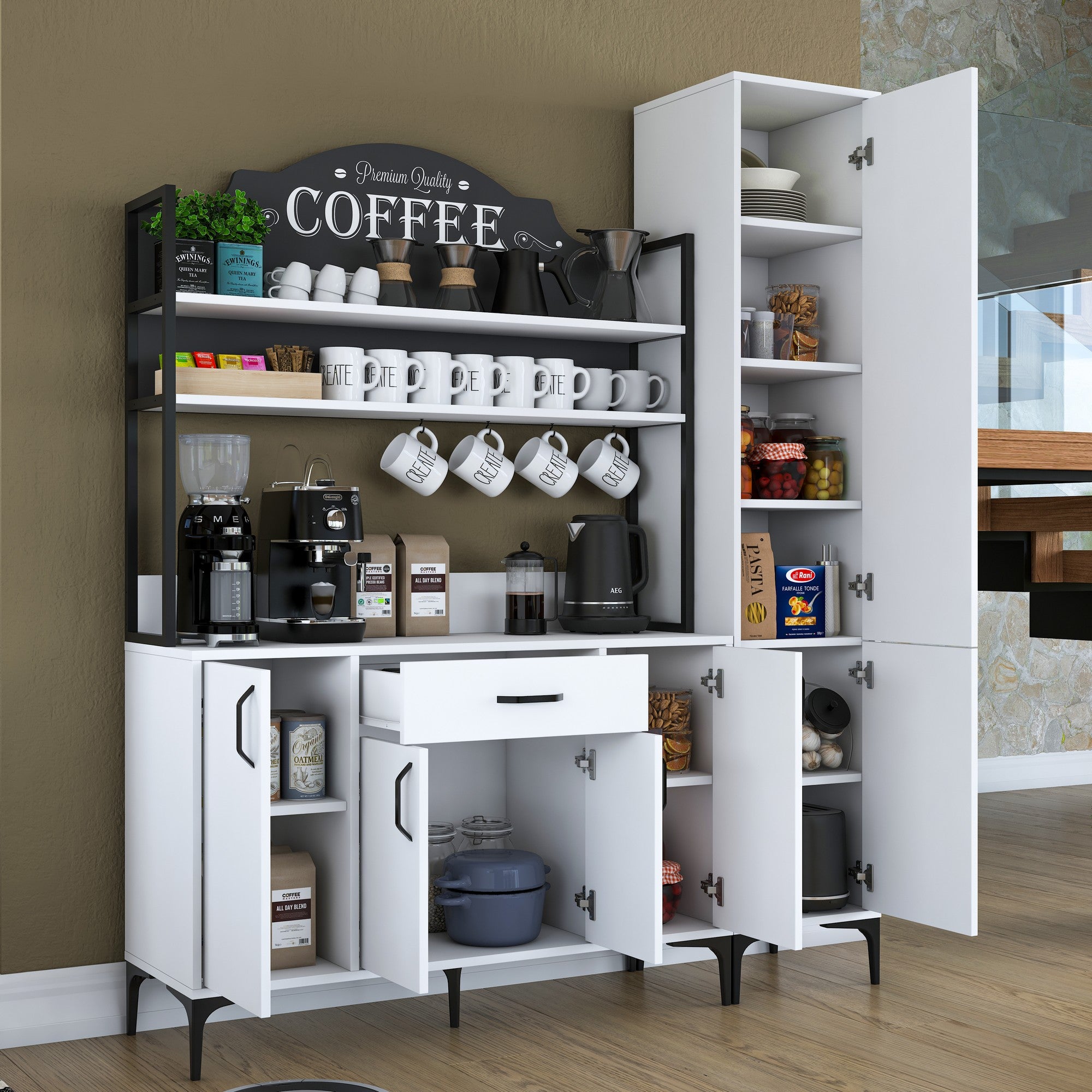 Armário multifuncional – 160 x 40 x 198,6 cm – Branco – Aglomerado de qualidade E1