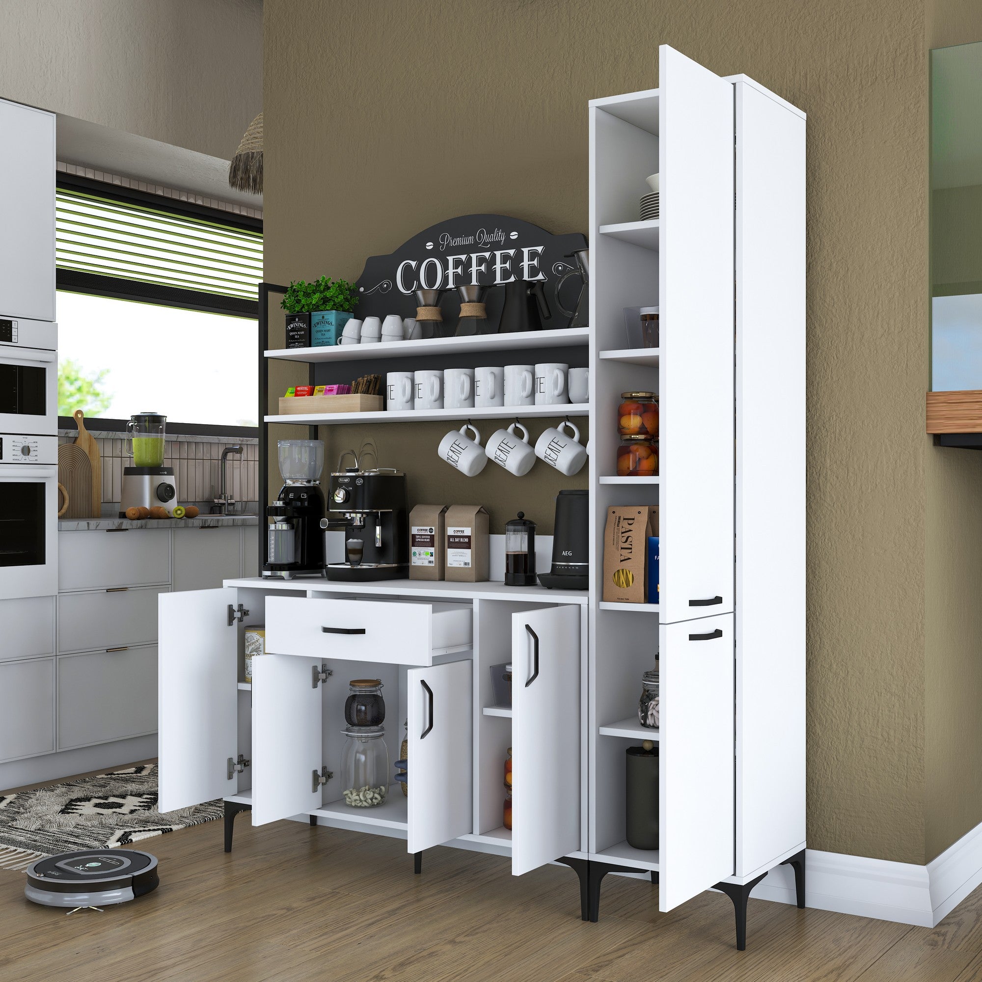 Armário multifuncional – 160 x 40 x 198,6 cm – Branco – Aglomerado de qualidade E1