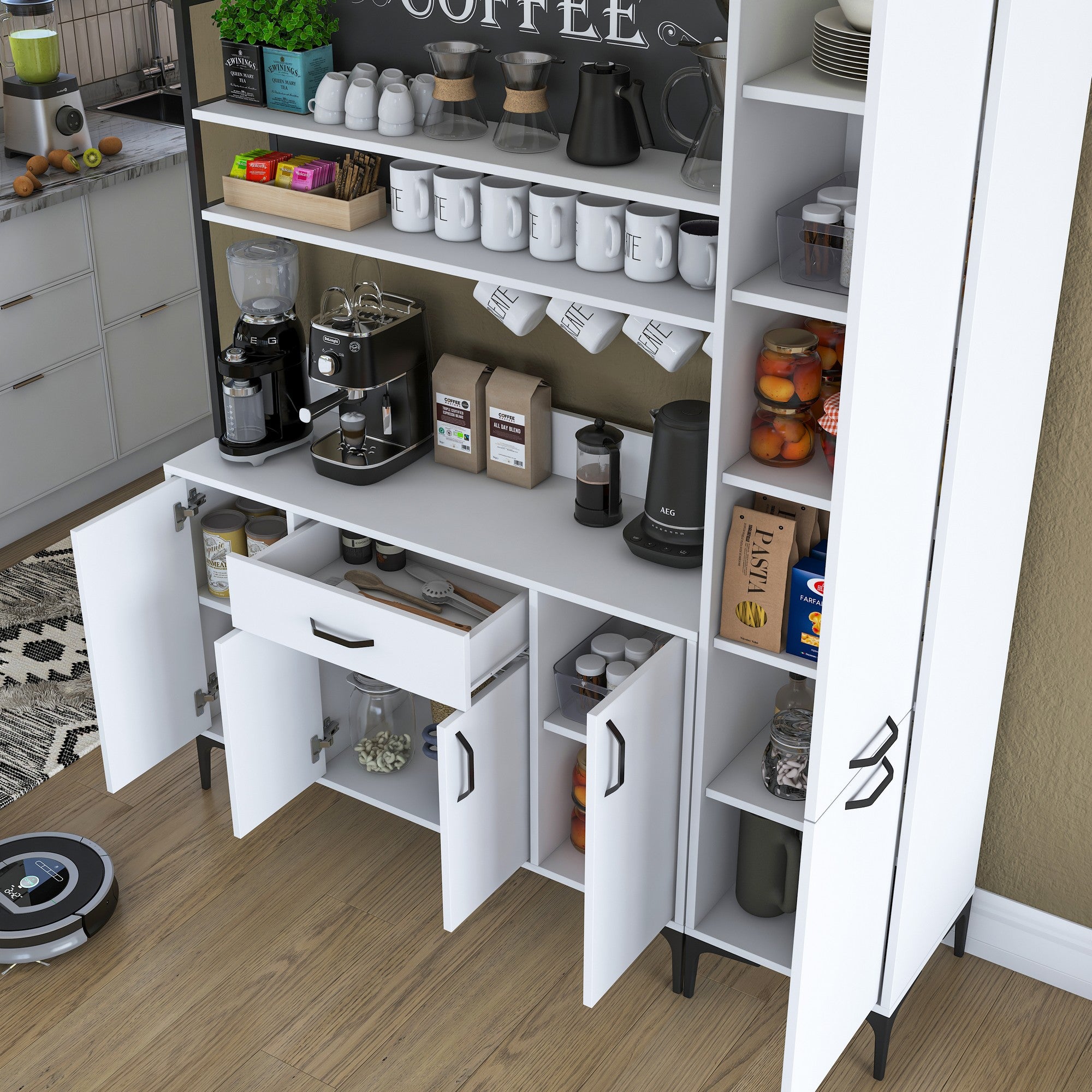 Armário multifuncional – 160 x 40 x 198,6 cm – Branco – Aglomerado de qualidade E1