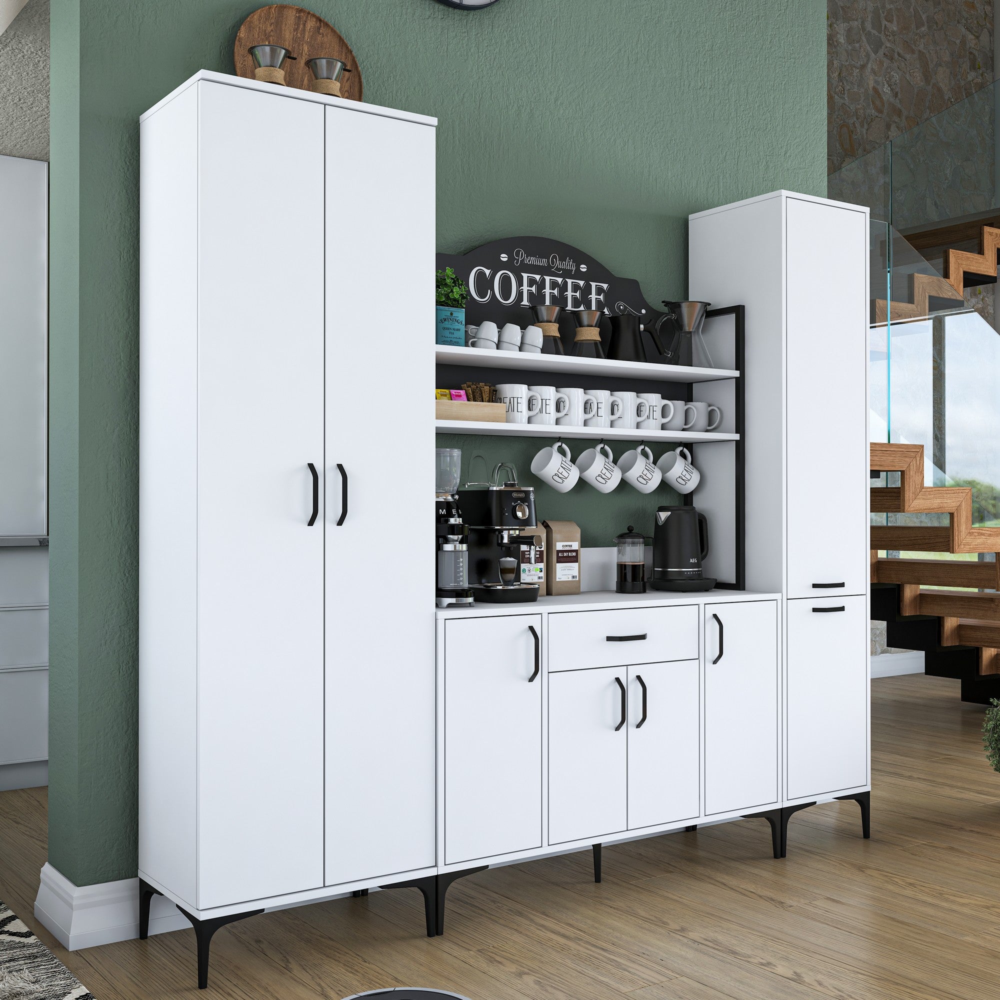 Armário multifuncional – 220 x 198,6 x 40 cm – Branco – 100% aglomerado de qualidade E1 revestido com melamina