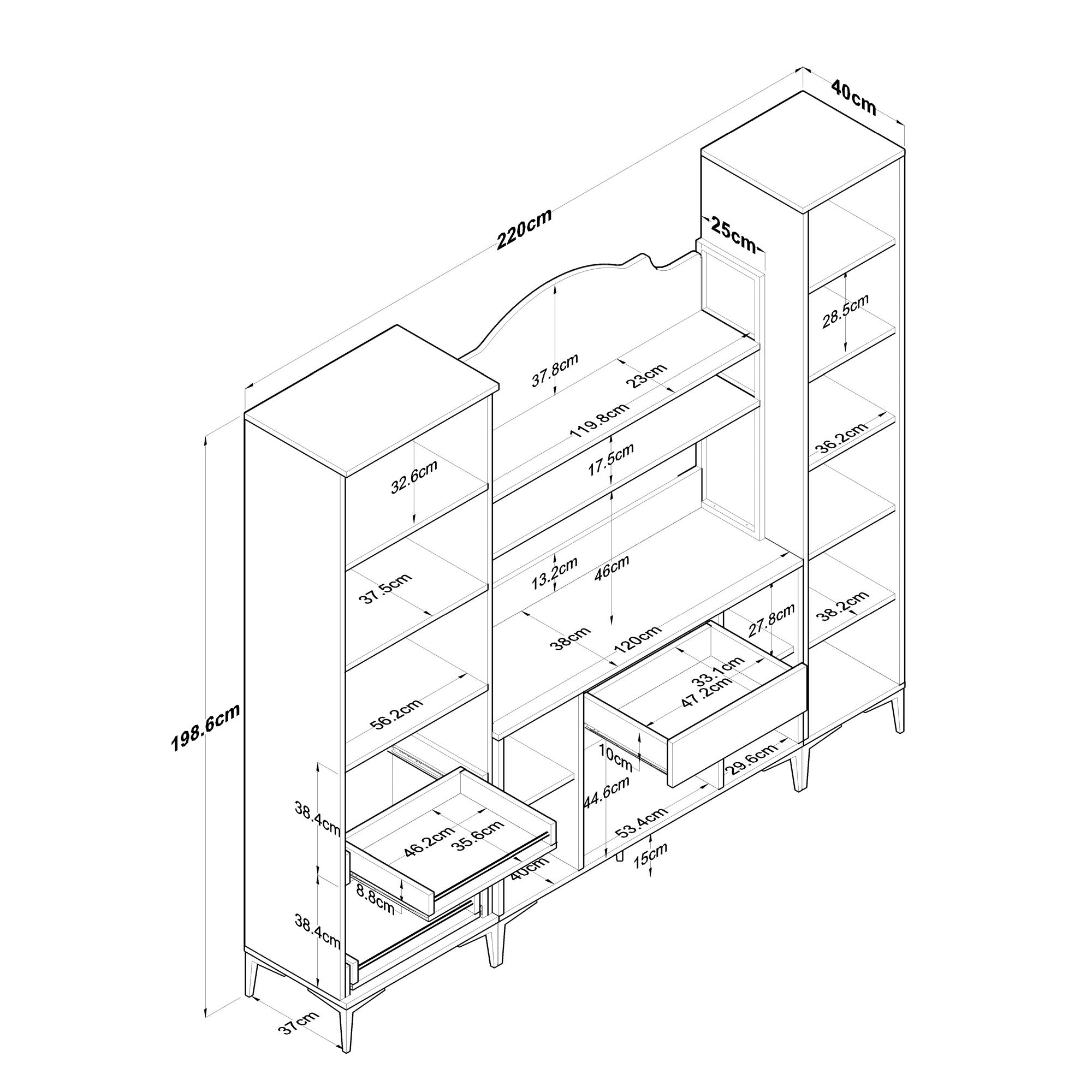 Armário multifuncional – 220 x 198,6 x 40 cm – Branco – 100% aglomerado de qualidade E1 revestido com melamina