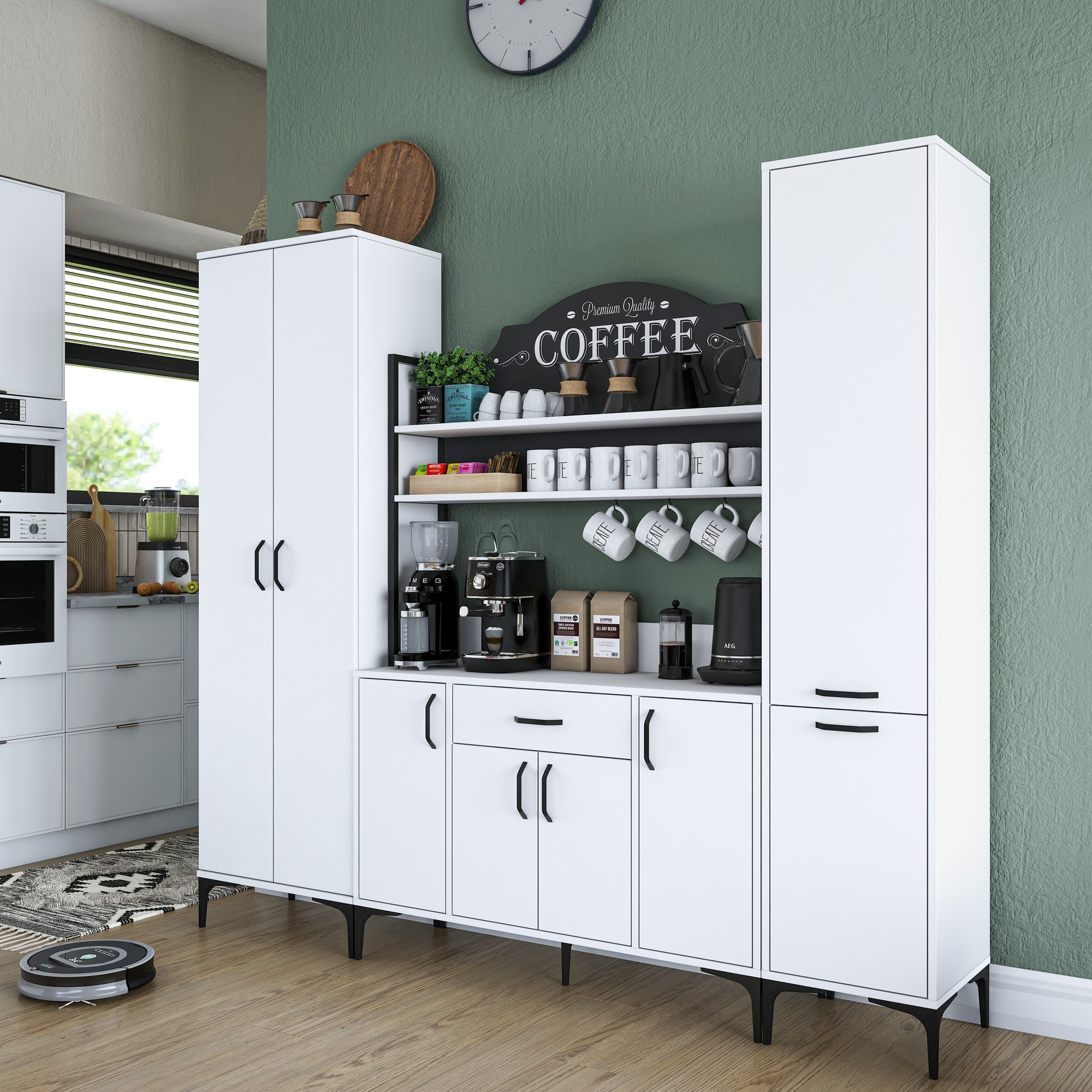 Armário multifuncional – 220 x 198,6 x 40 cm – Branco – 100% aglomerado de qualidade E1 revestido com melamina