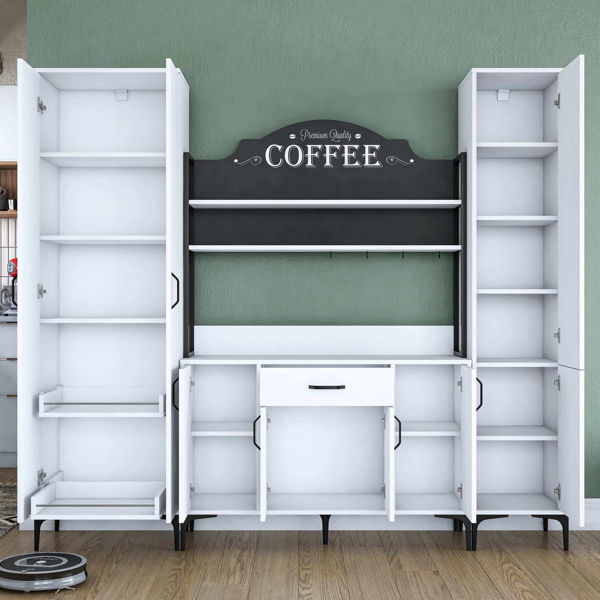 Armário multifuncional – 220 x 198,6 x 40 cm – Branco – 100% aglomerado de qualidade E1 revestido com melamina