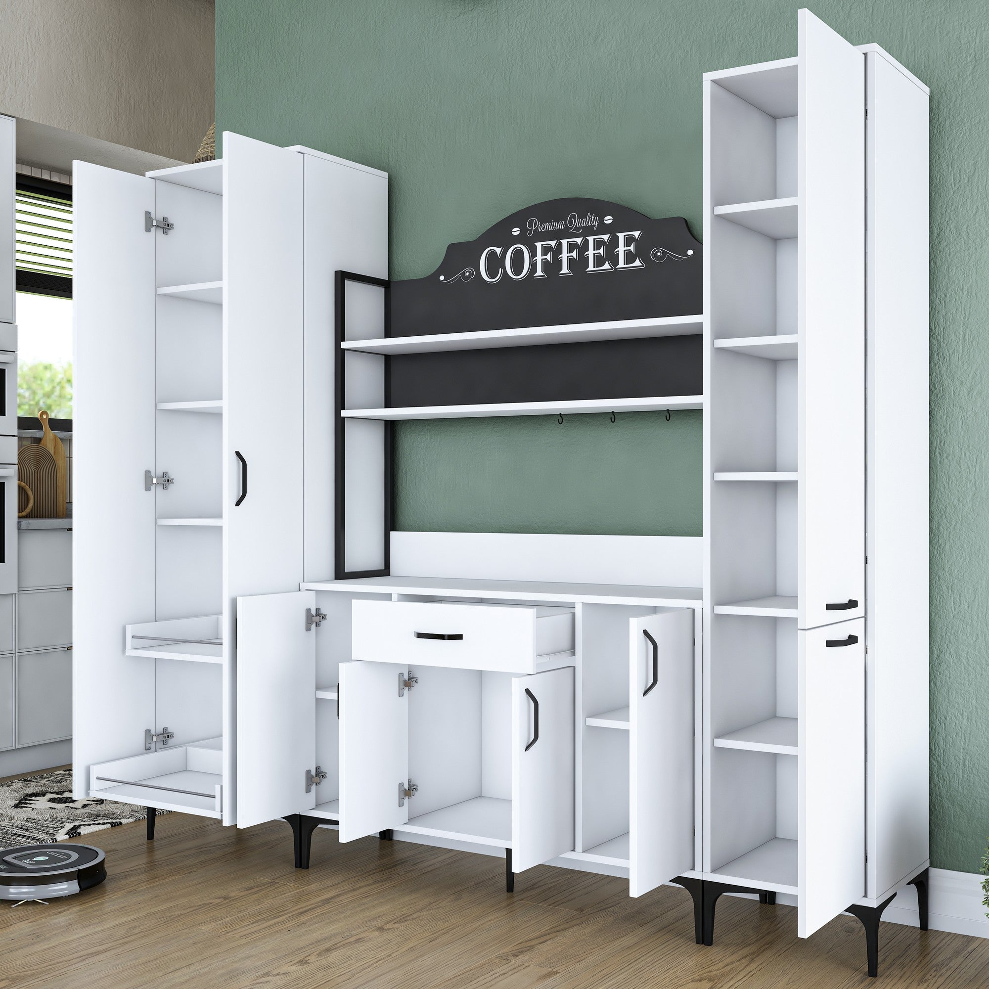 Armário multifuncional – 220 x 198,6 x 40 cm – Branco – 100% aglomerado de qualidade E1 revestido com melamina