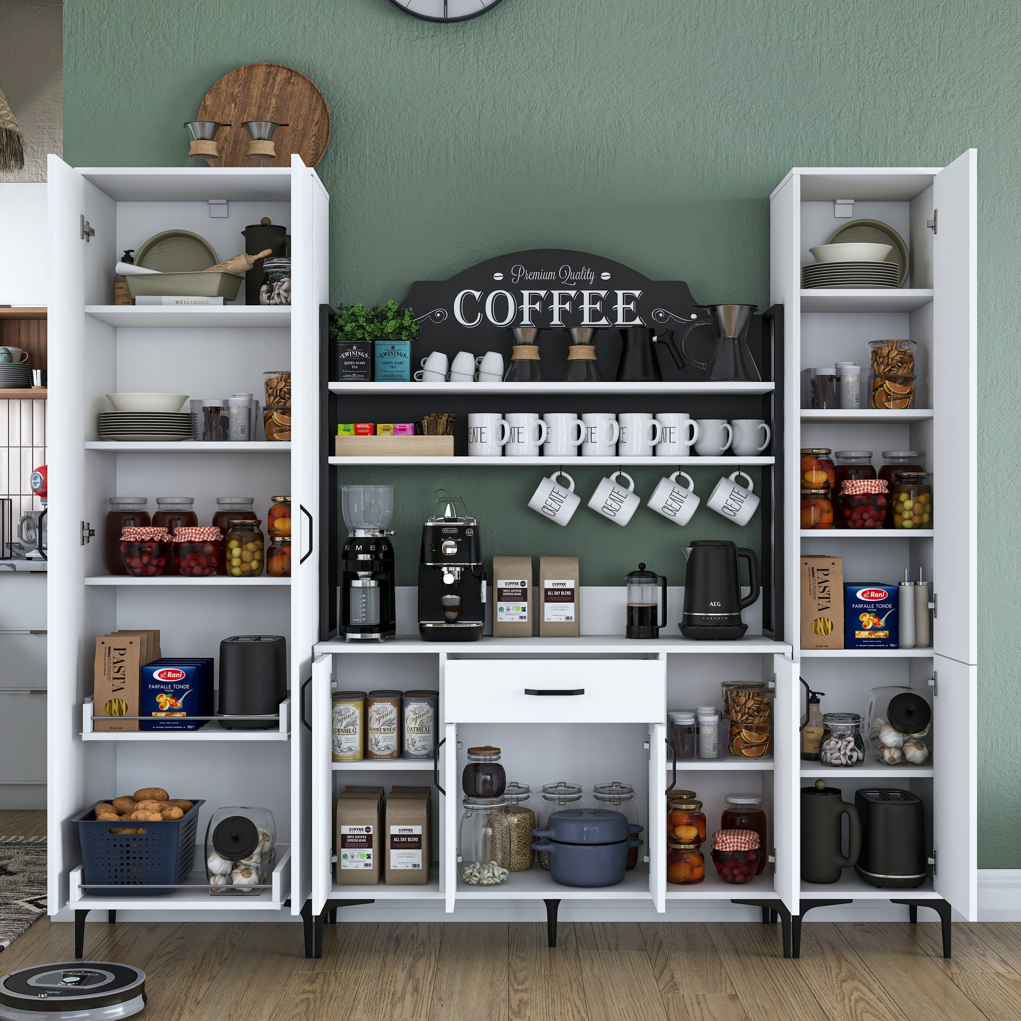 Armário multifuncional – 220 x 198,6 x 40 cm – Branco – 100% aglomerado de qualidade E1 revestido com melamina